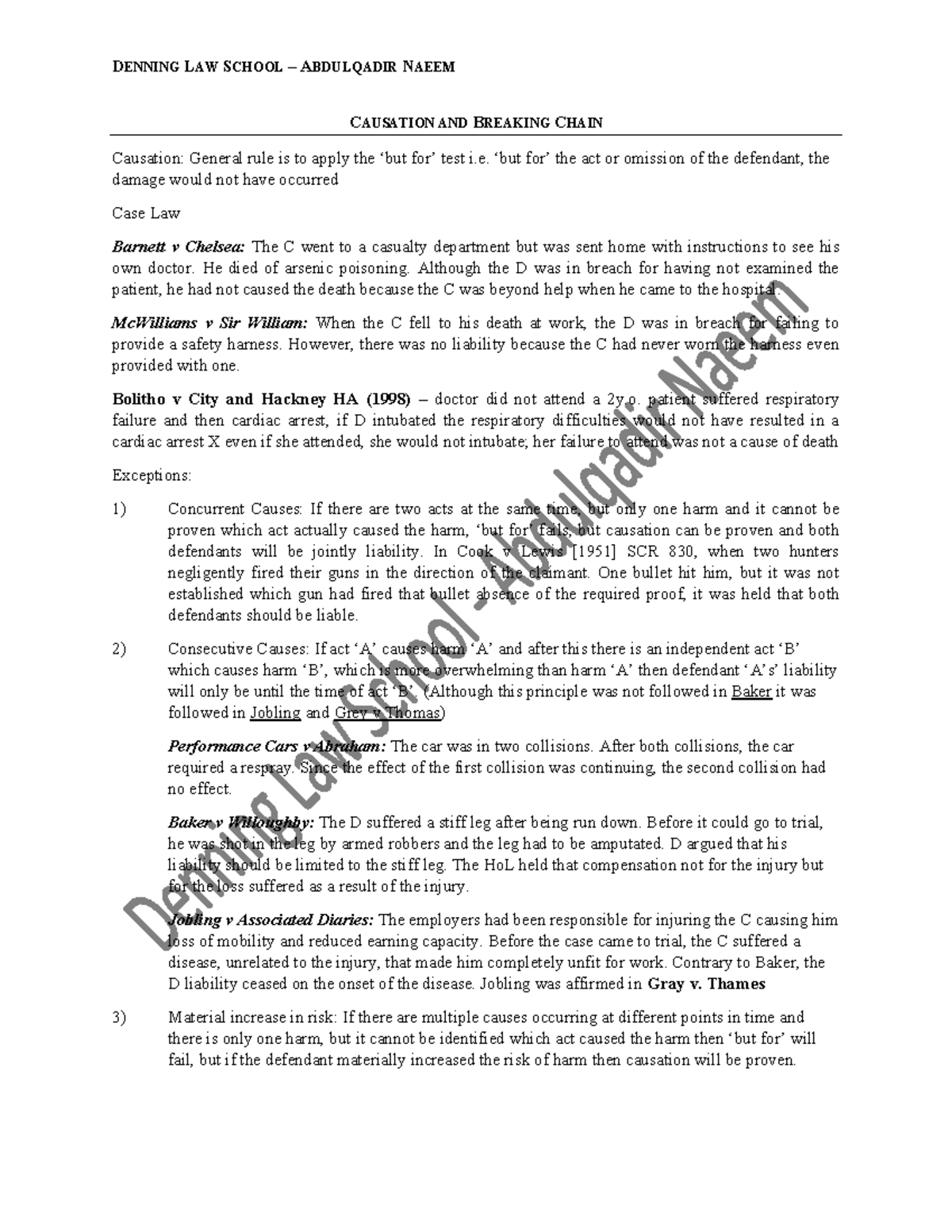 Causation and Breaking Chain CAUSATION AND BREAKING CHAIN Causation