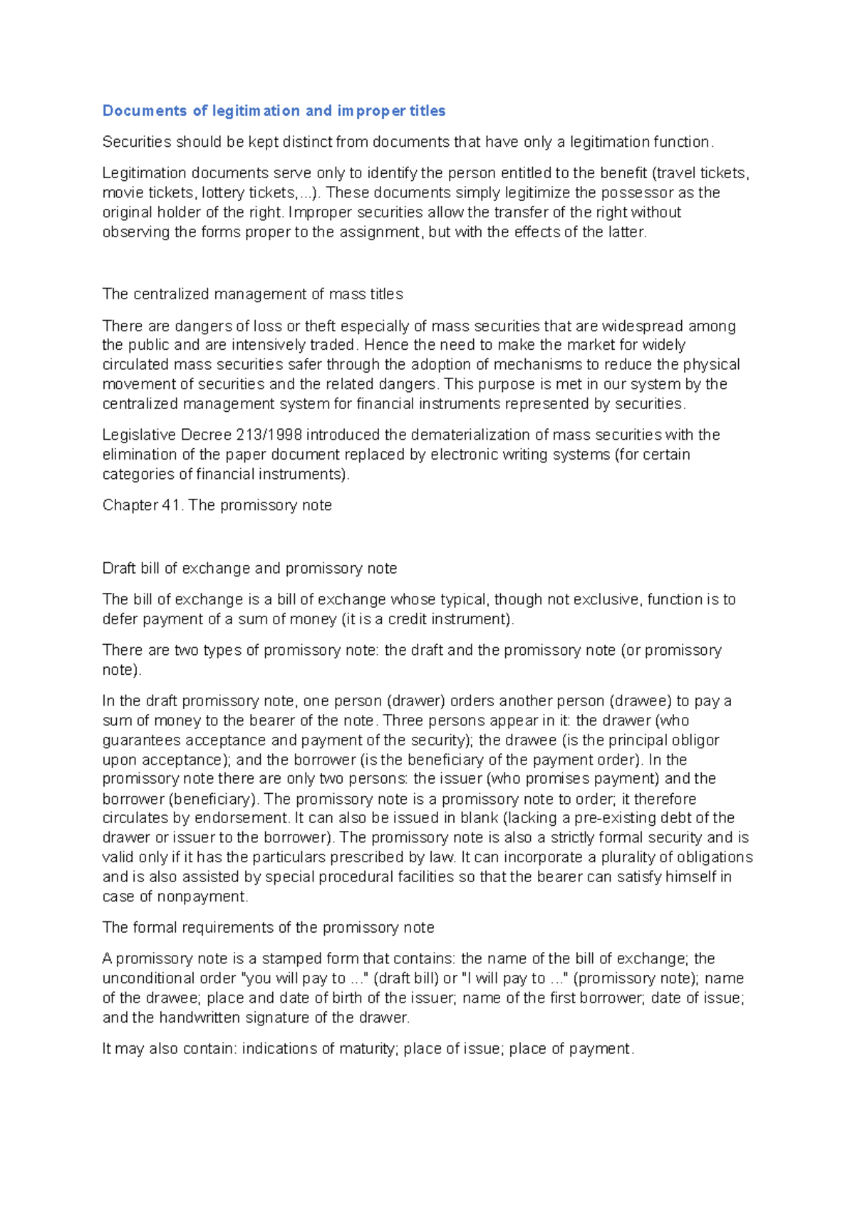 Documents of legitimation and improper titles 11 Documents of