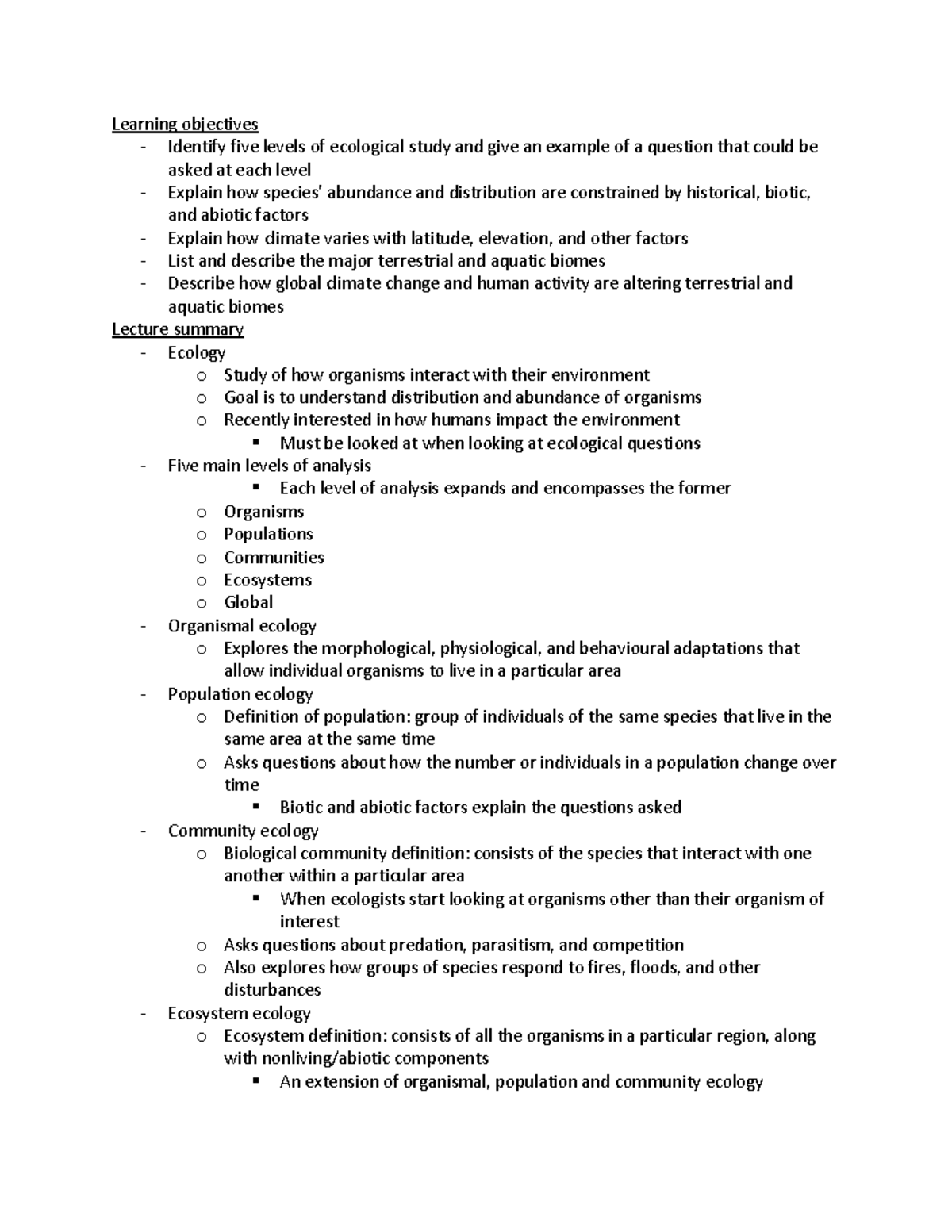 Chapter 49 lecture notes - Learning objectives - Identify five levels ...