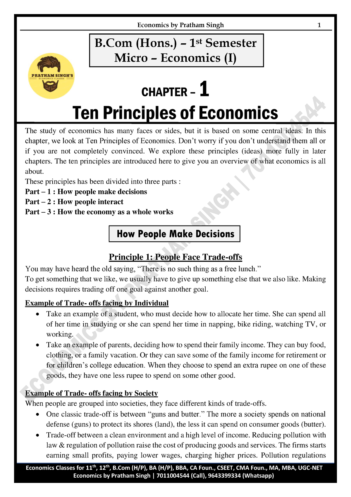 CH-1 TEN Principles OF Economics Complete - Economics Classes For 11 Th ...