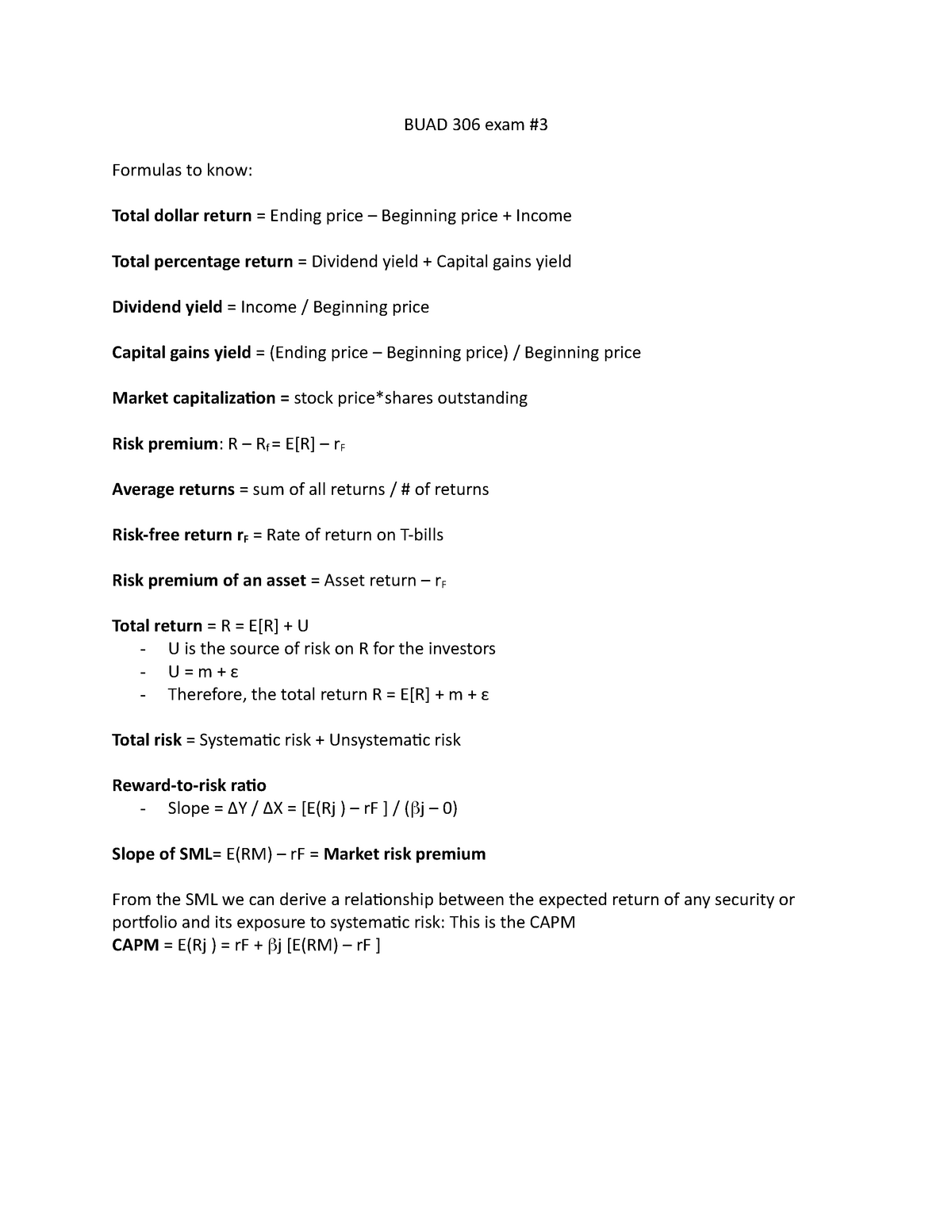 BUAD 306 exam3 formulas - BUAD 306 exam # Formulas to know: Total 