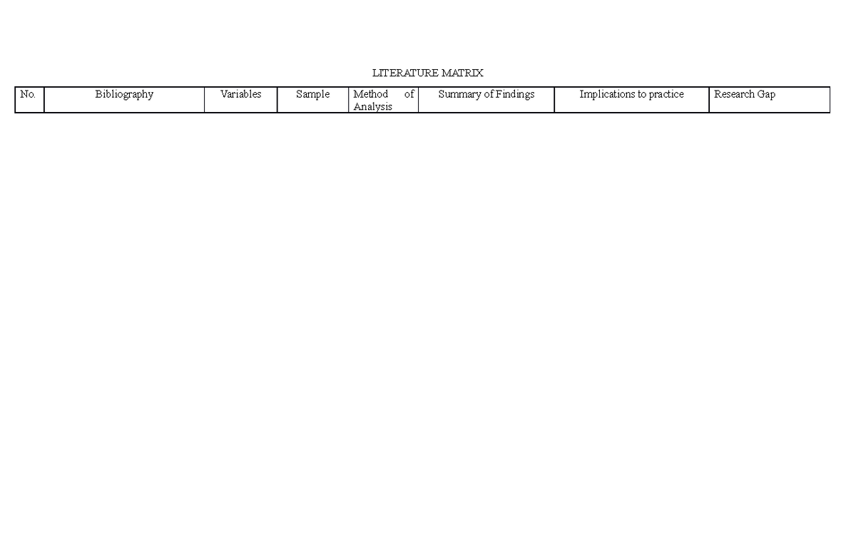 Literature Matrix Research Project sample - LITERATURE MATRIX No ...