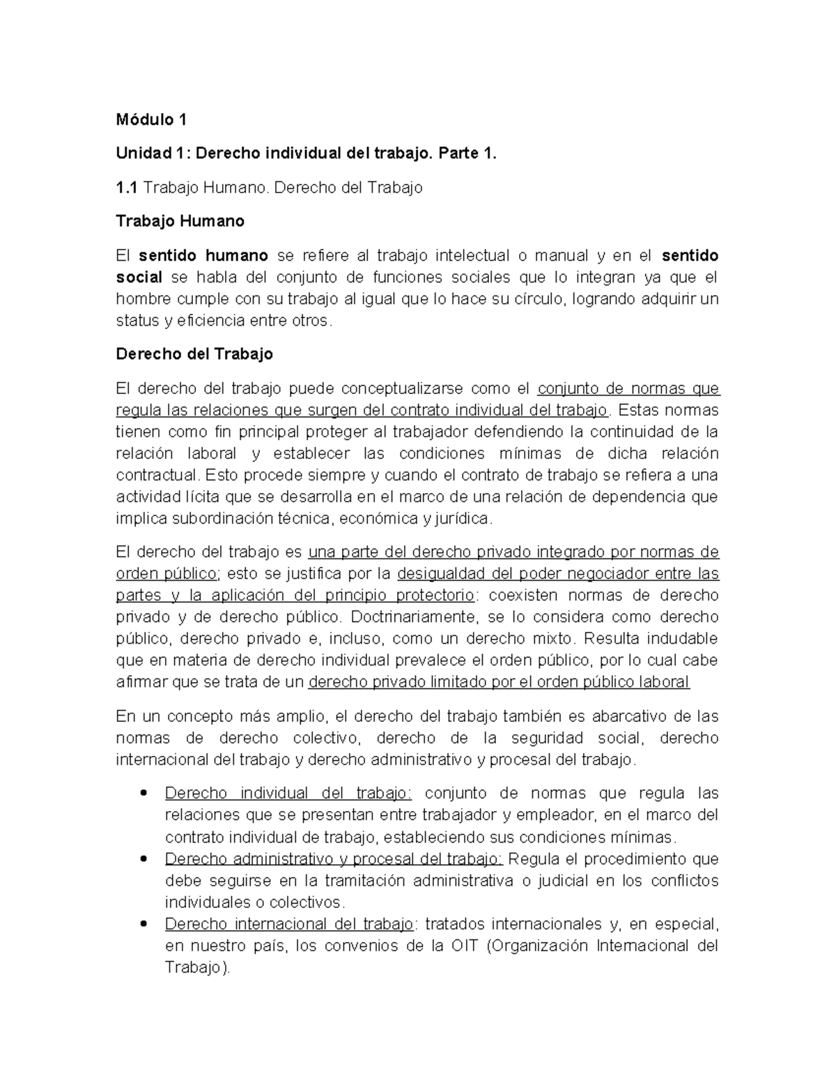 Resumen Derecho Laboral - Módulo 1 Unidad 1: Derecho individual del ...