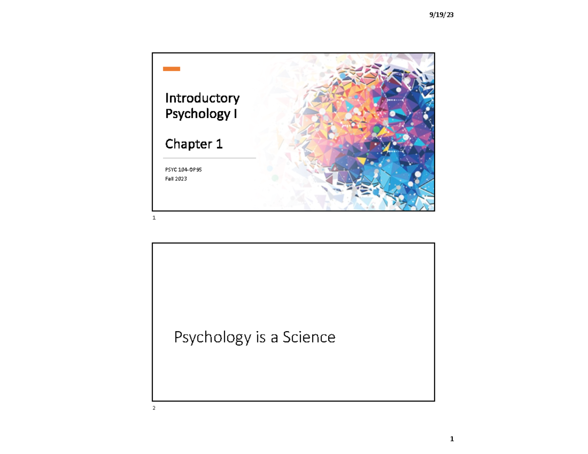 Chapter 1 Lecture A Slides - Introductory Psychology I Chapter 1 PSYC ...