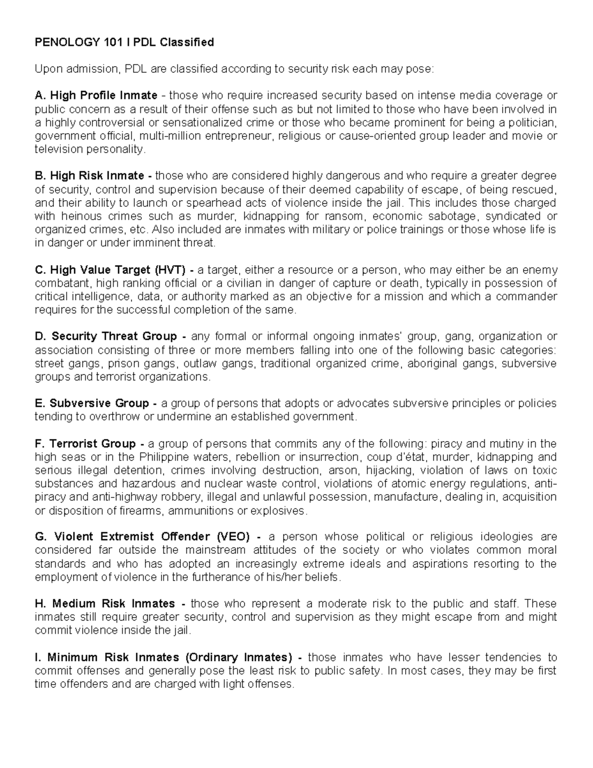 Penology-101 - Academic purpose - PENOLOGY 101 ǀPDL Classified Upon ...