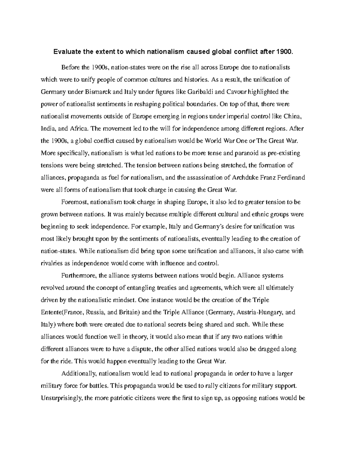 LEQ Conflict After 1900 - Evaluate the extent to which nationalism ...