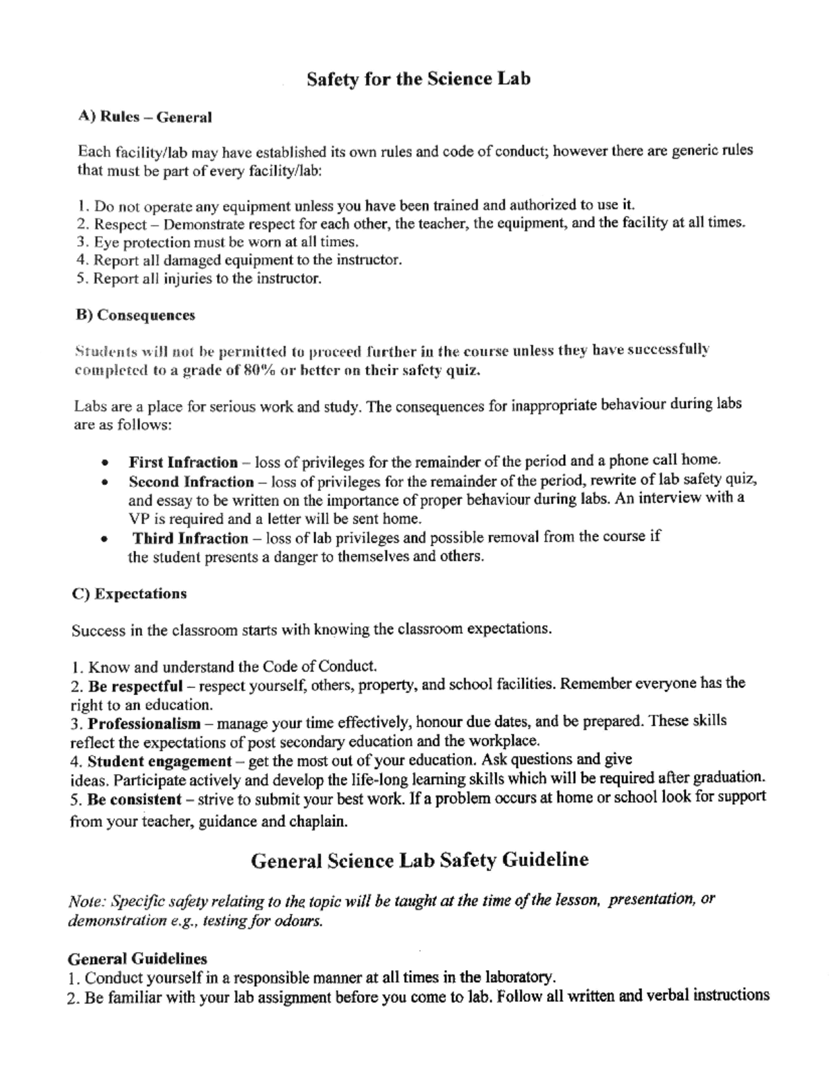 Lab Safety Document - Lab - Chem1050 - Studocu