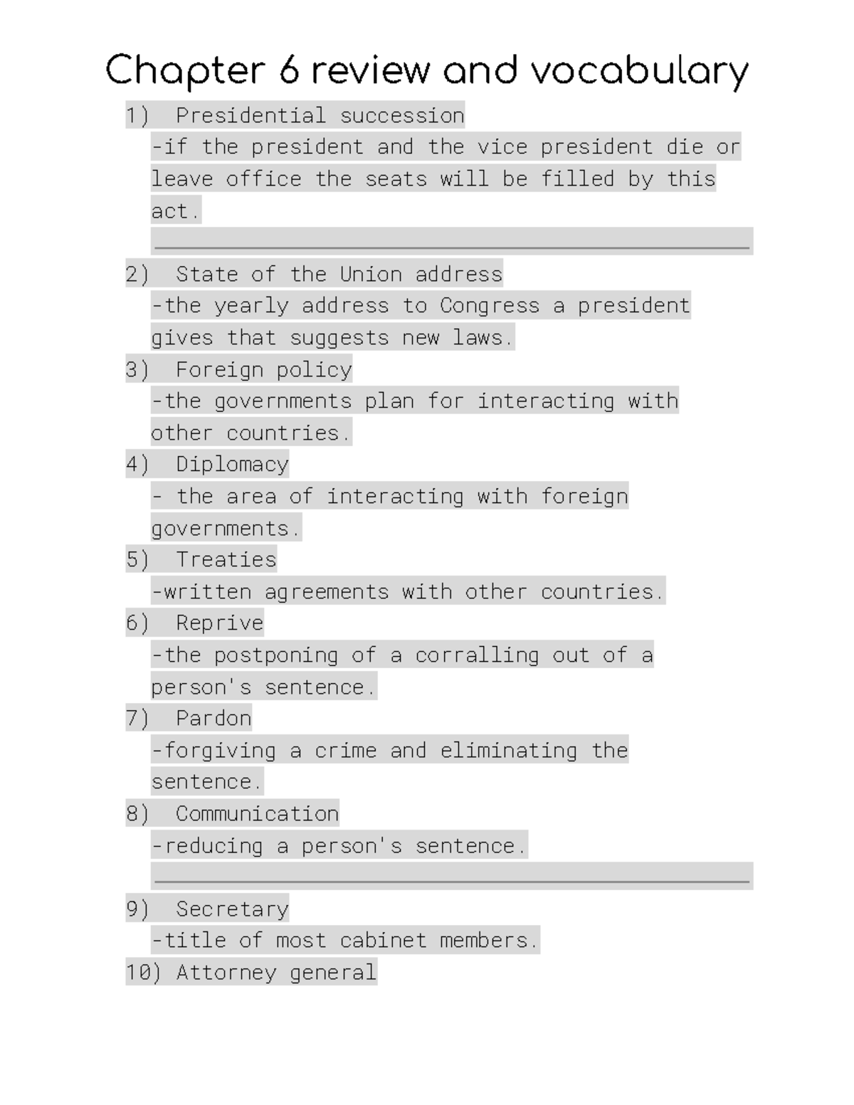 Chapter 6 - Chapter 6 Review And Vocabulary Presidential Succession -if 