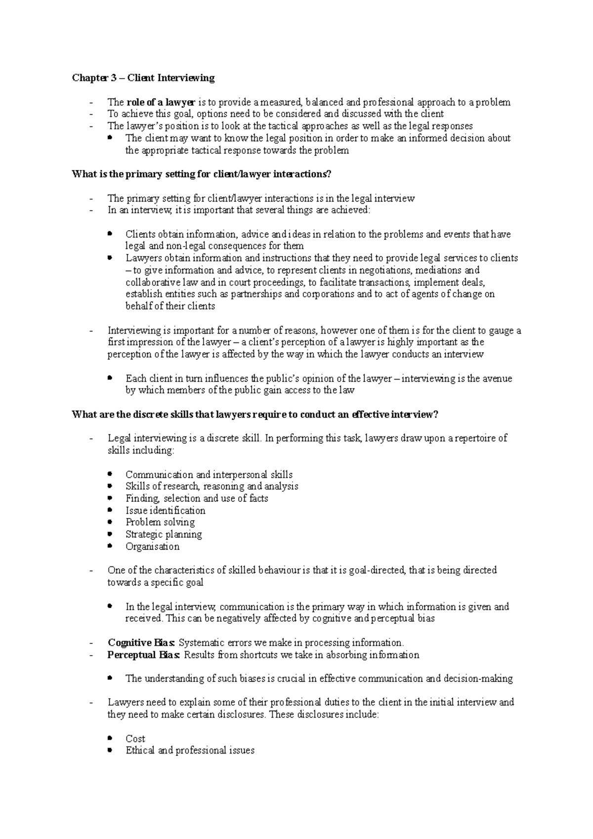 Week 2 Tutorial Reading - Chapter 3 – Client Interviewing - The role of ...