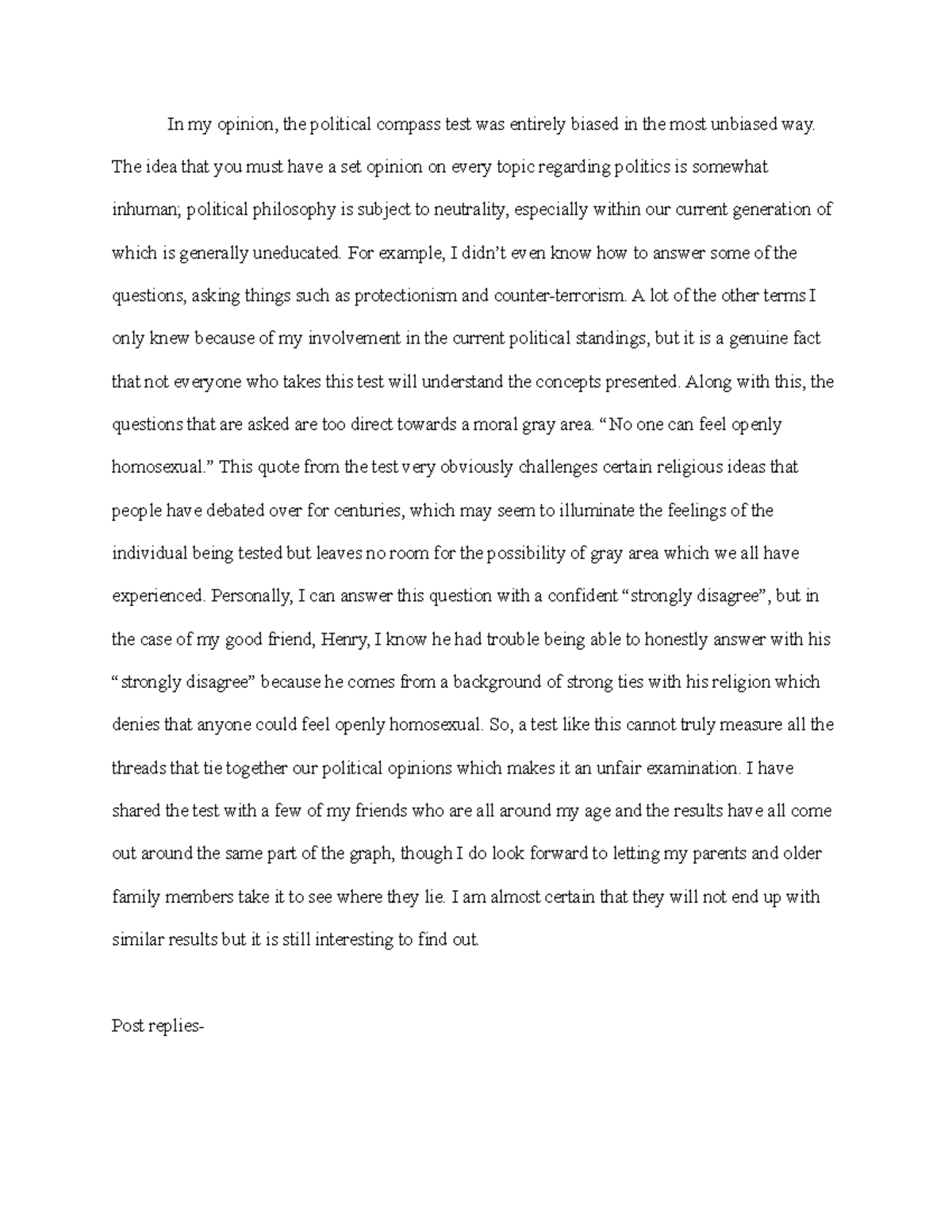 Political compass essay In my opinion, the political compass test was