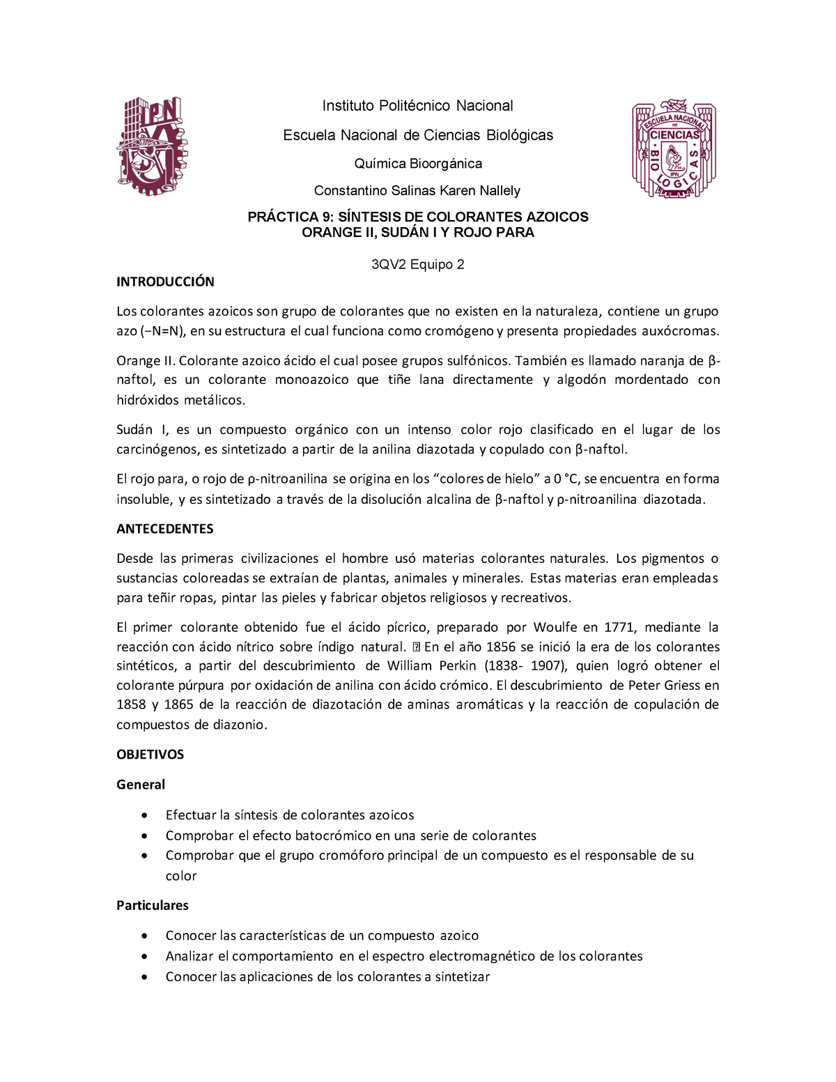 Reporte Practica 9 Bioorgánica SINTESIS DE COLORANTES AZOICOS - Química ...