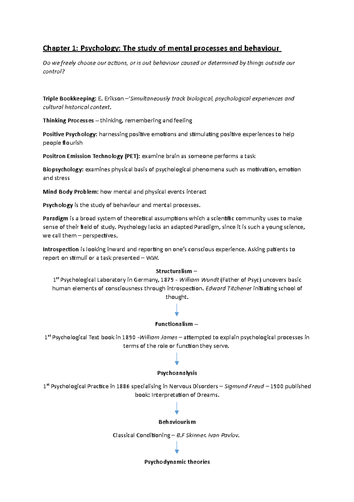 PSYC1010 Summary - Lecture notes 1-12 - Chapter 1: Psychology: The ...