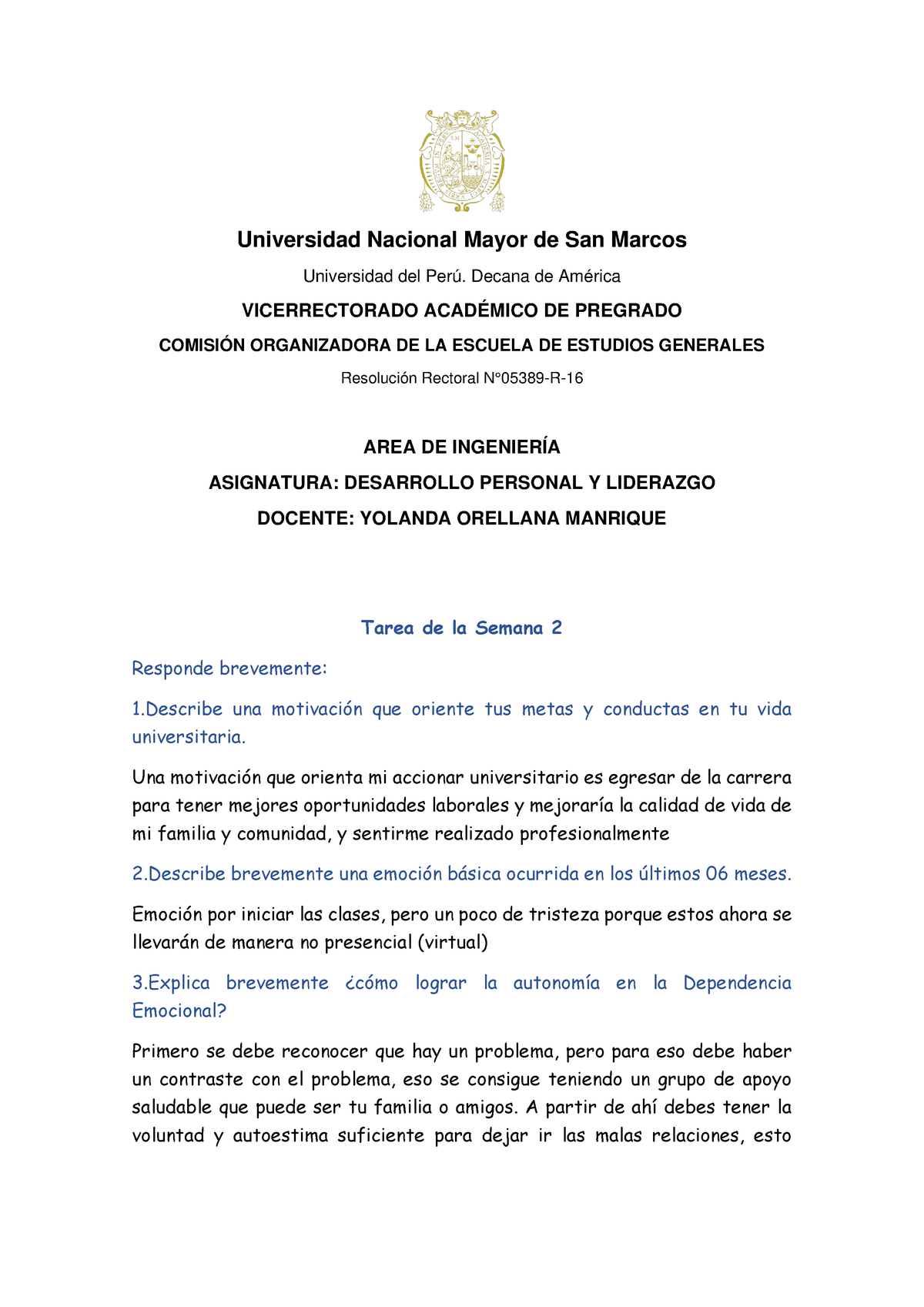 Tarea Semana 02 - Desarrollo Personal Y Liderazgo - Universidad ...