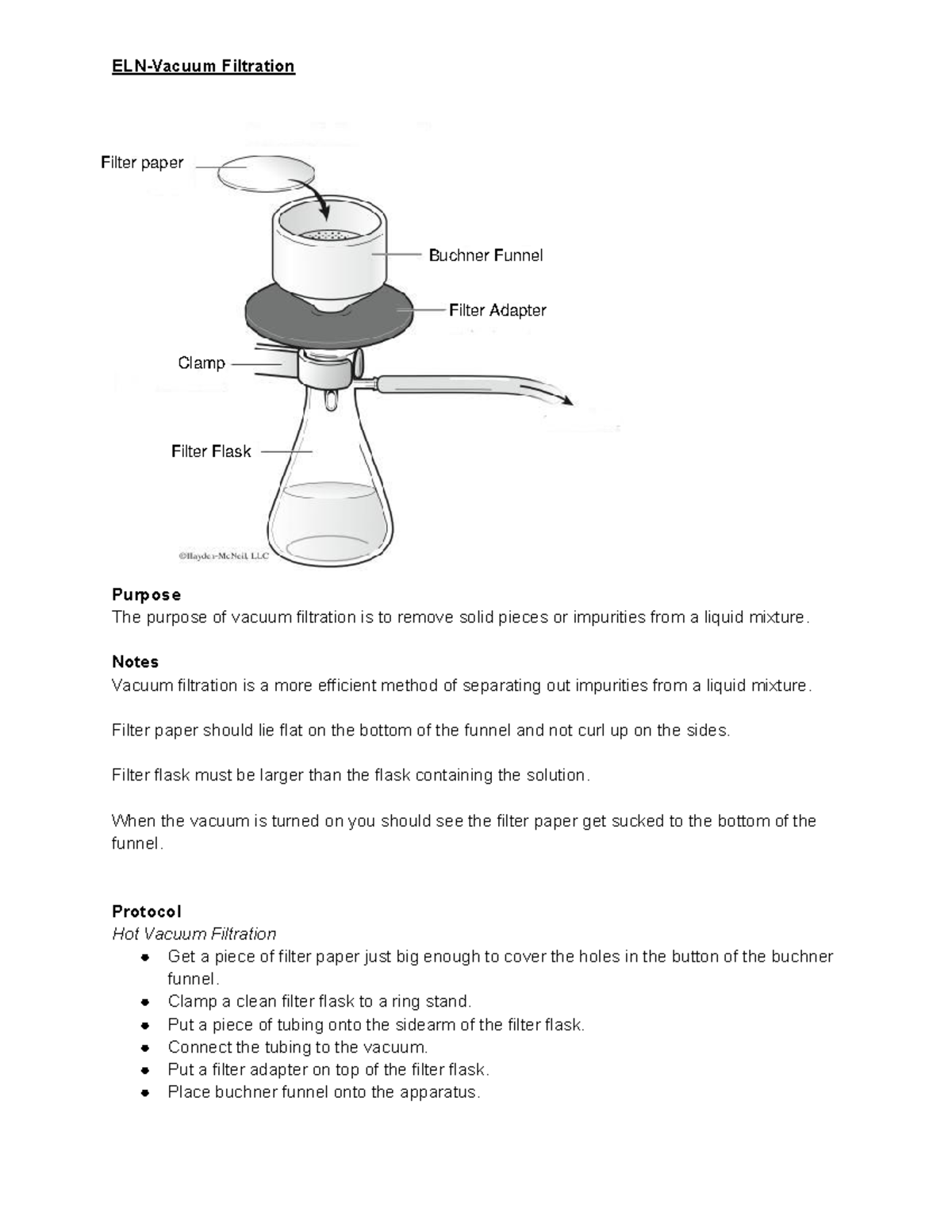 ELN Vac Filtration ELN ELNVacuum Filtration Purpose The purpose of