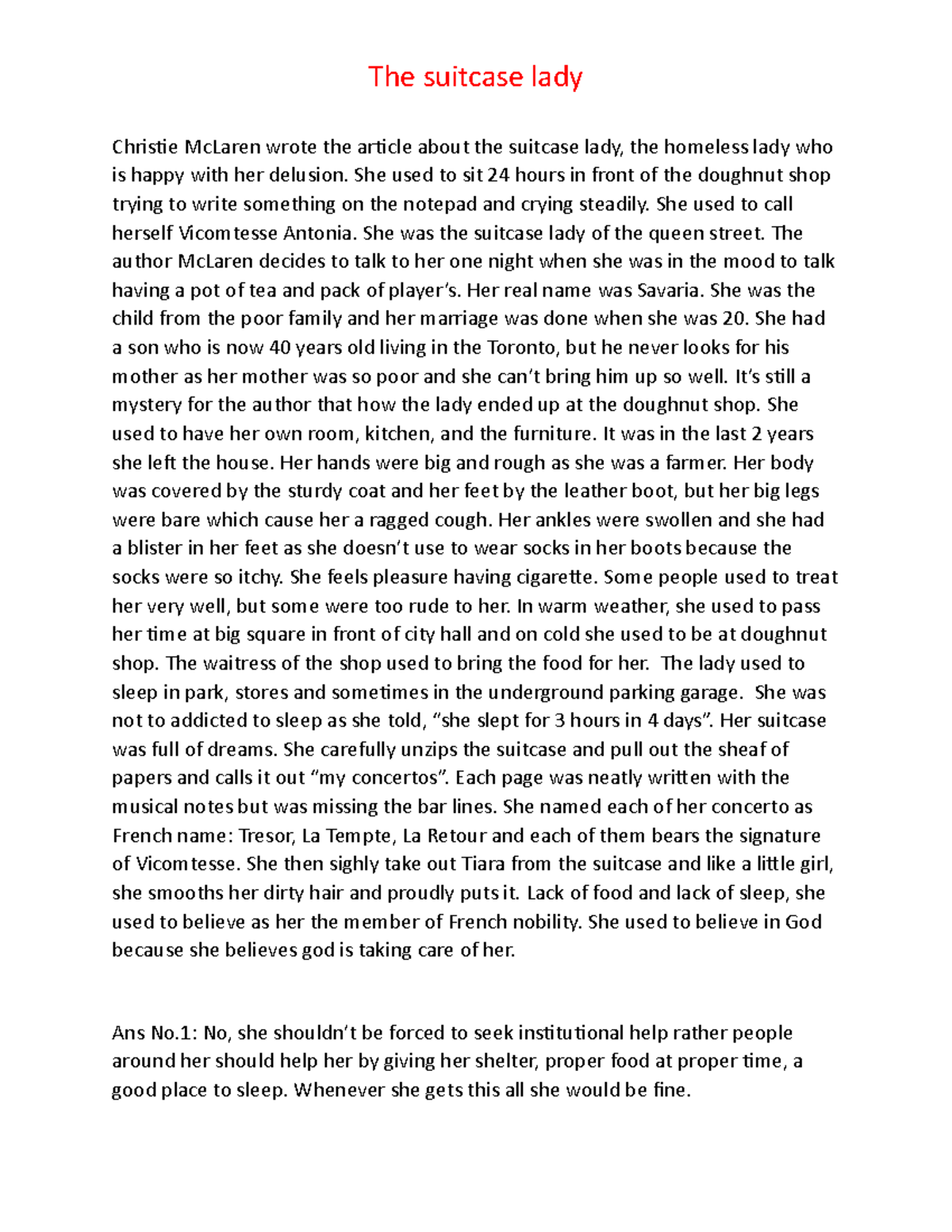 The suitcase lady.mahamad mustapha The suitcase lady Christie McLaren