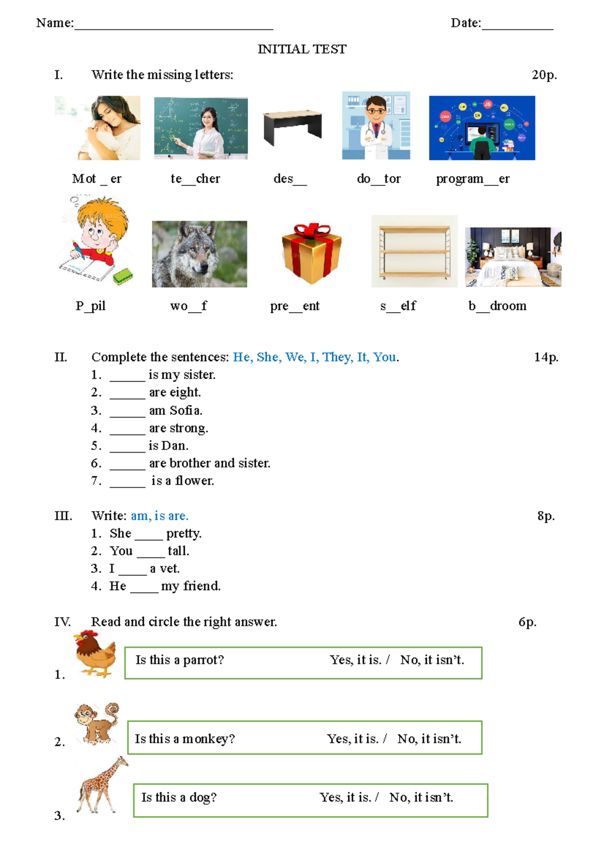 BUN Test initial clasa a 4 a - Name:____________________________ Date ...