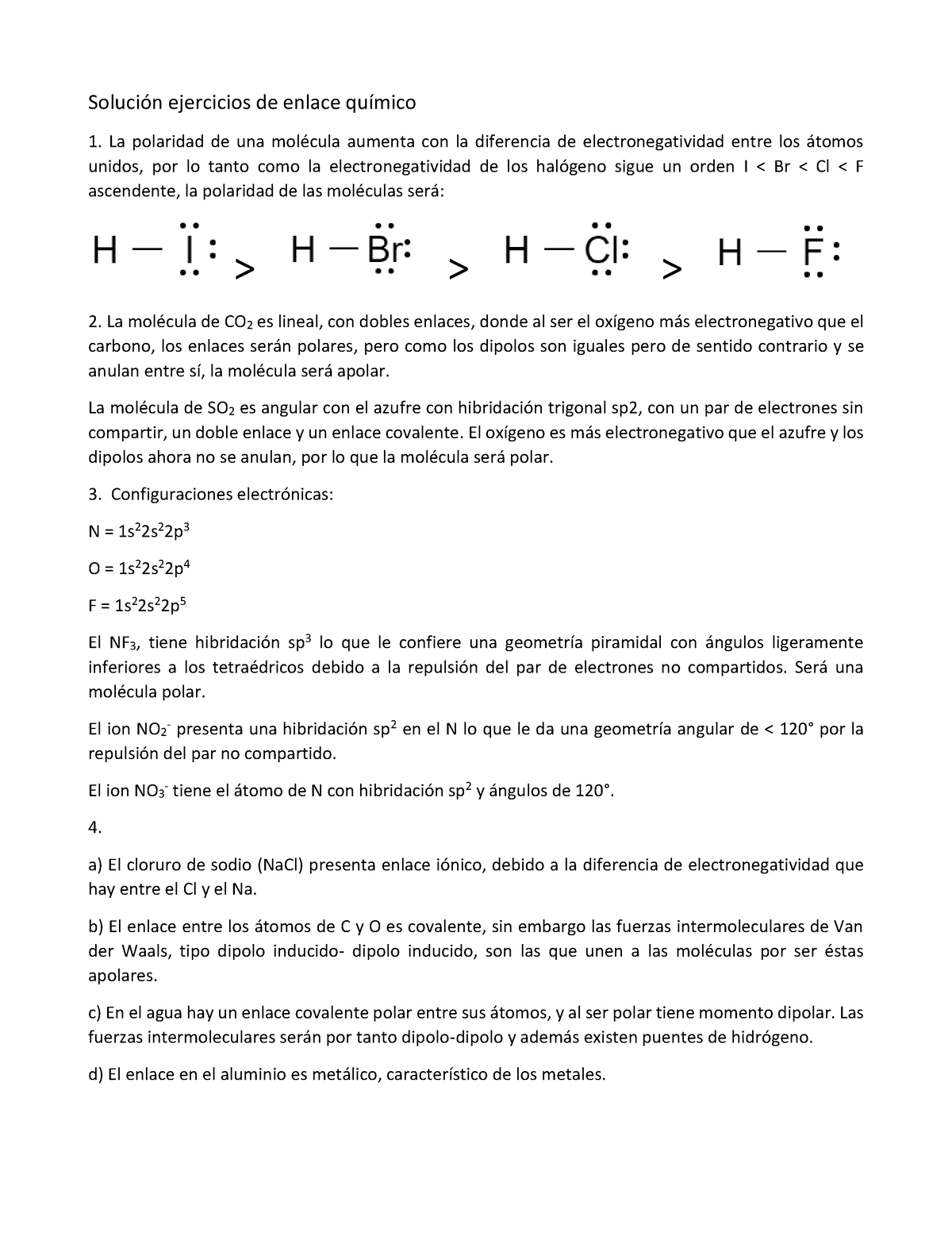 Solución Ejercicios De Enlace Químico - SoluciÛn Ejercicios De Enlace ...