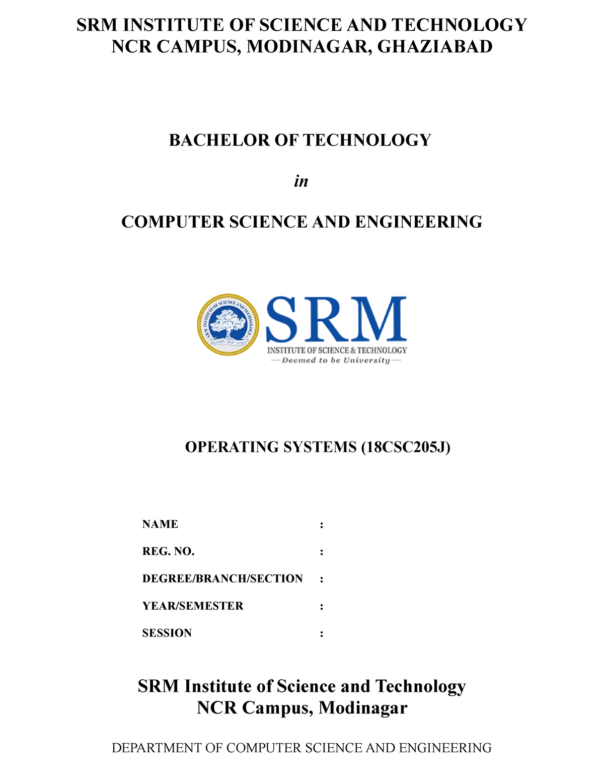 Os student lab file - SRM INSTITUTE OF SCIENCE AND TECHNOLOGY NCR ...