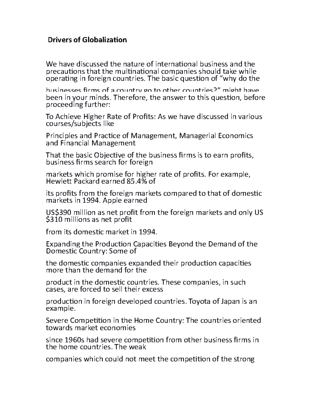 Drivers of Globalization notes Drivers of Globalization We have