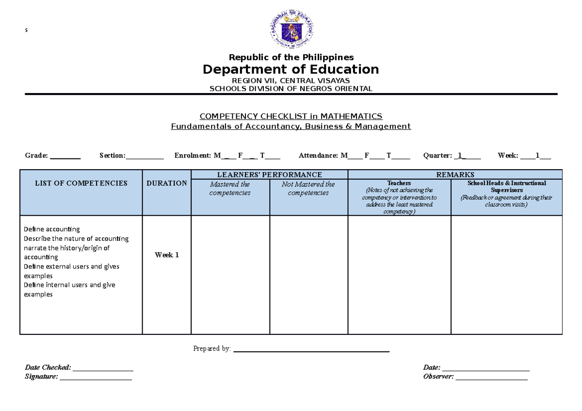 Quarter 1 FABM1 - ine time - s Republic of the Philippines Department ...