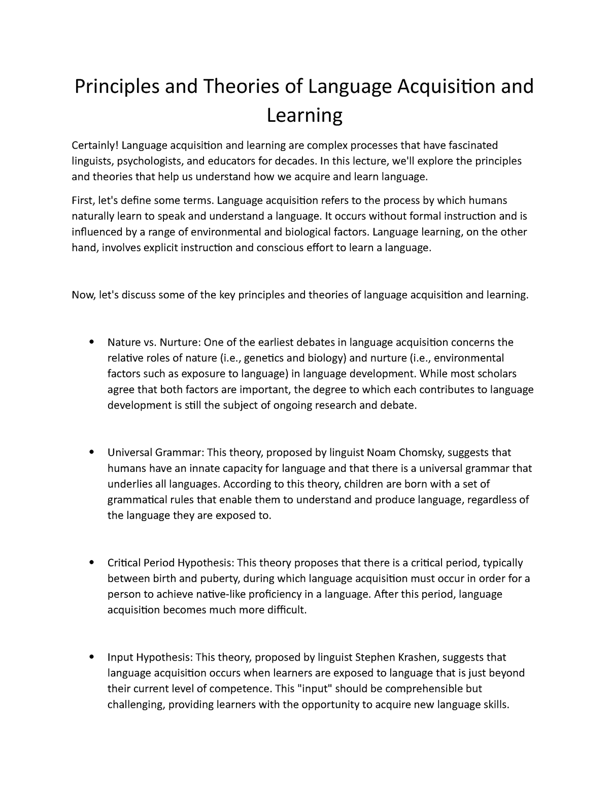 Principles And Theories Of Language Acquisition And Learning ...