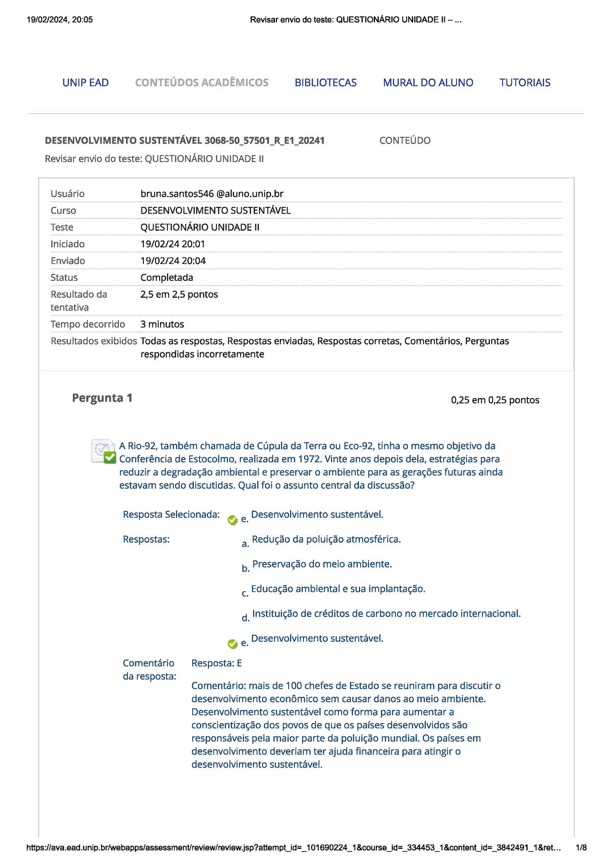 Desenvolvimento Sustentável Questionário II - Desenvolvimento ...