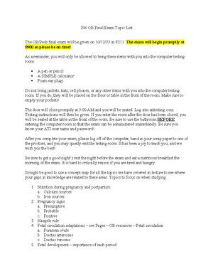 Peds Exam 2 - Topics list-4 - NRSG 206 Peds Exam 2 Your exam will be ...