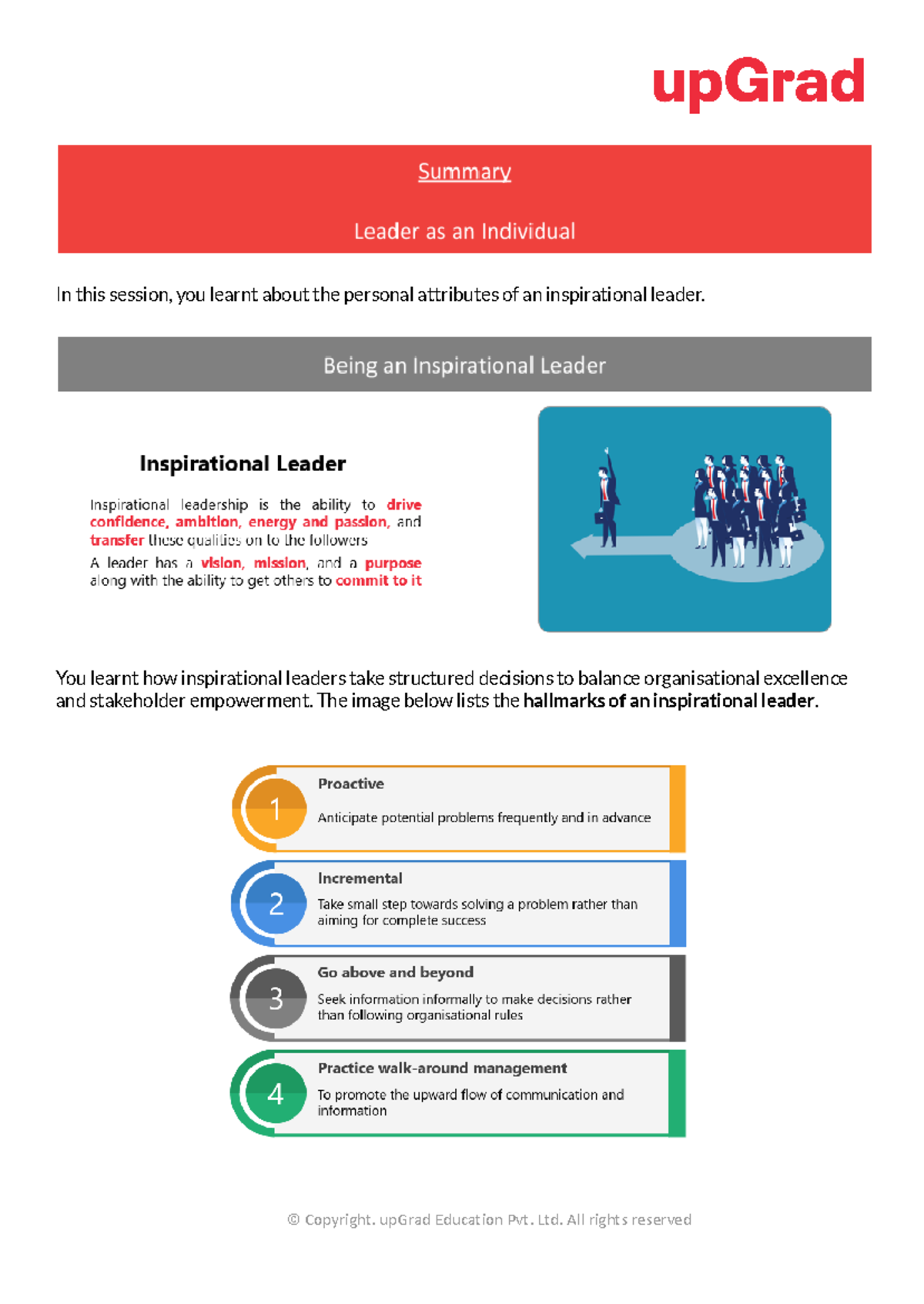 Leader as an Individual - Summary doc - In this session, you learnt ...