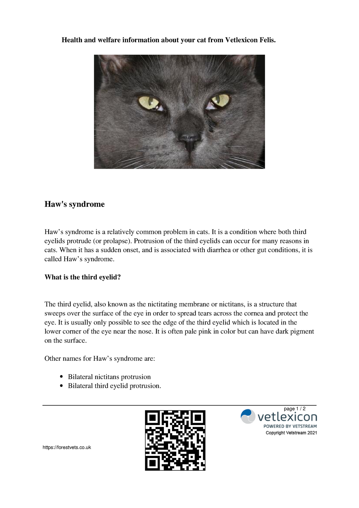 Haws syndrome cats clearance treatment