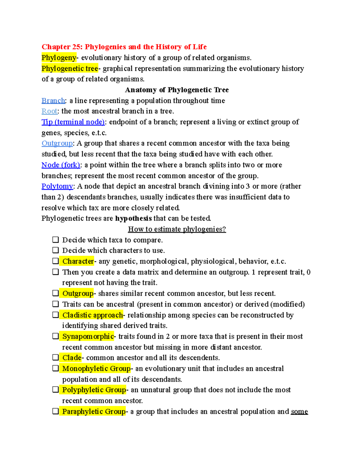Chapter 25 Phylogeneis and the Hisotry of Life - Chapter 25 ...