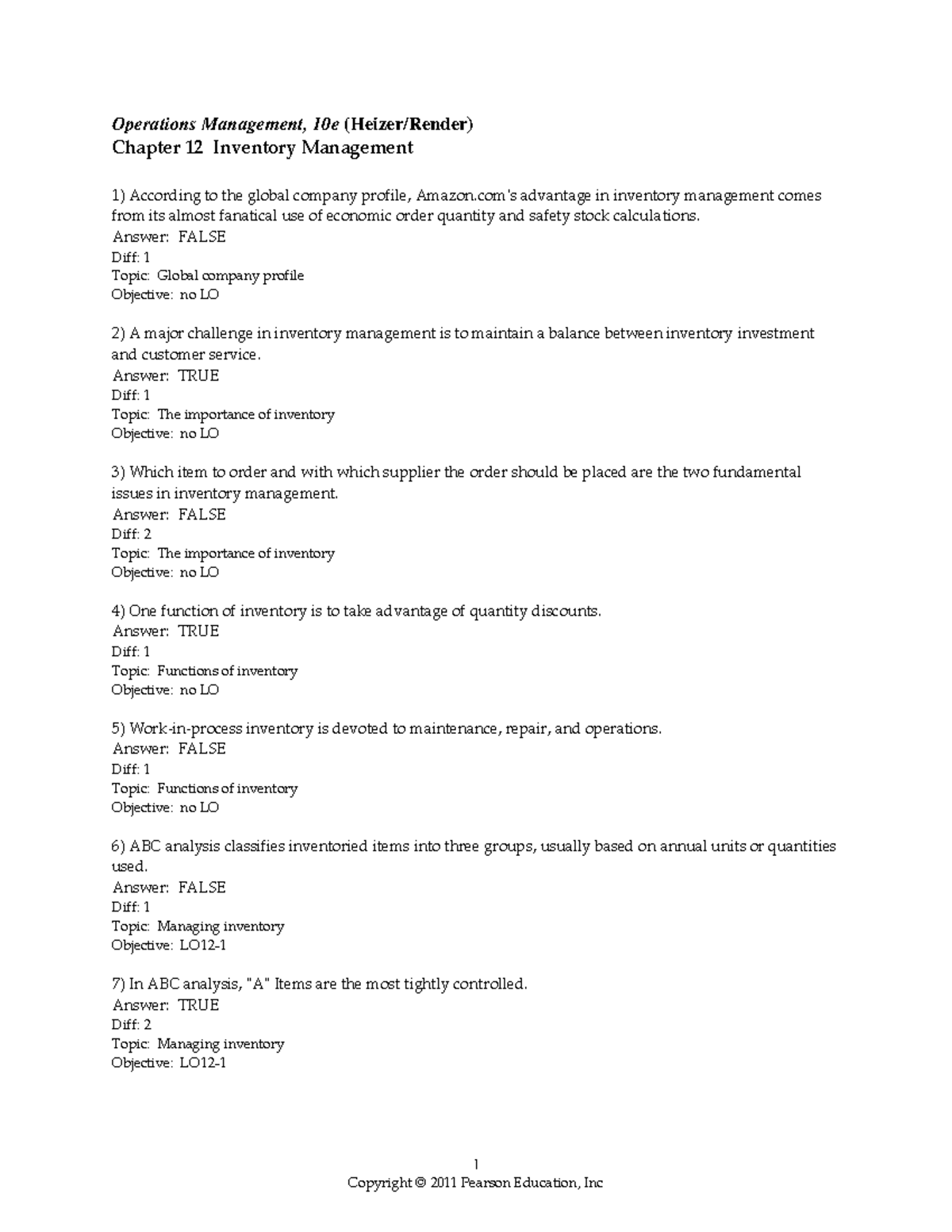 Operations managment practical questions chapter 12 - 1 Operations ...