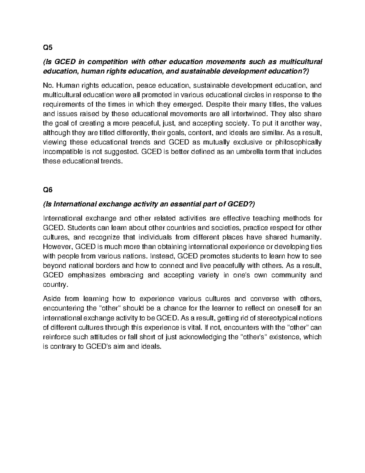 Q5-Q6 - Short Description of GCE - Q (Is GCED in competition with other ...