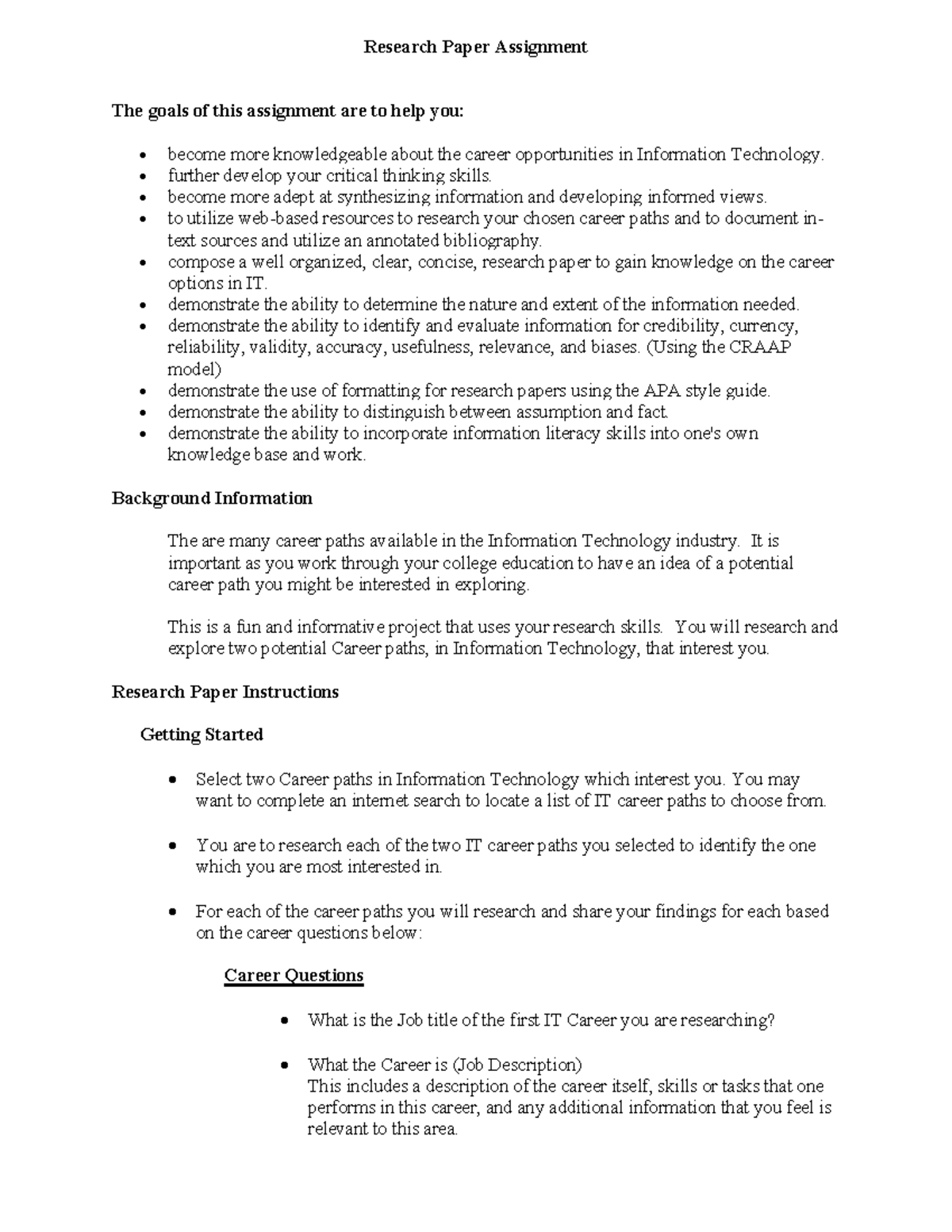 Chapter 4 study - Research Paper Assignment The goals of this ...