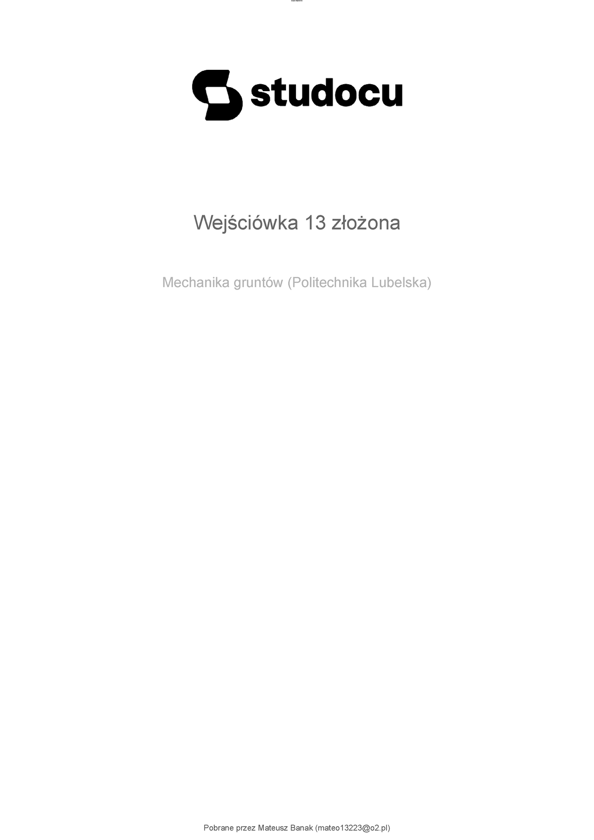 Ćw 13 - Studia Niestacjonarne Wejściówka Nr 13 - Wejściówka 13 Złożona ...