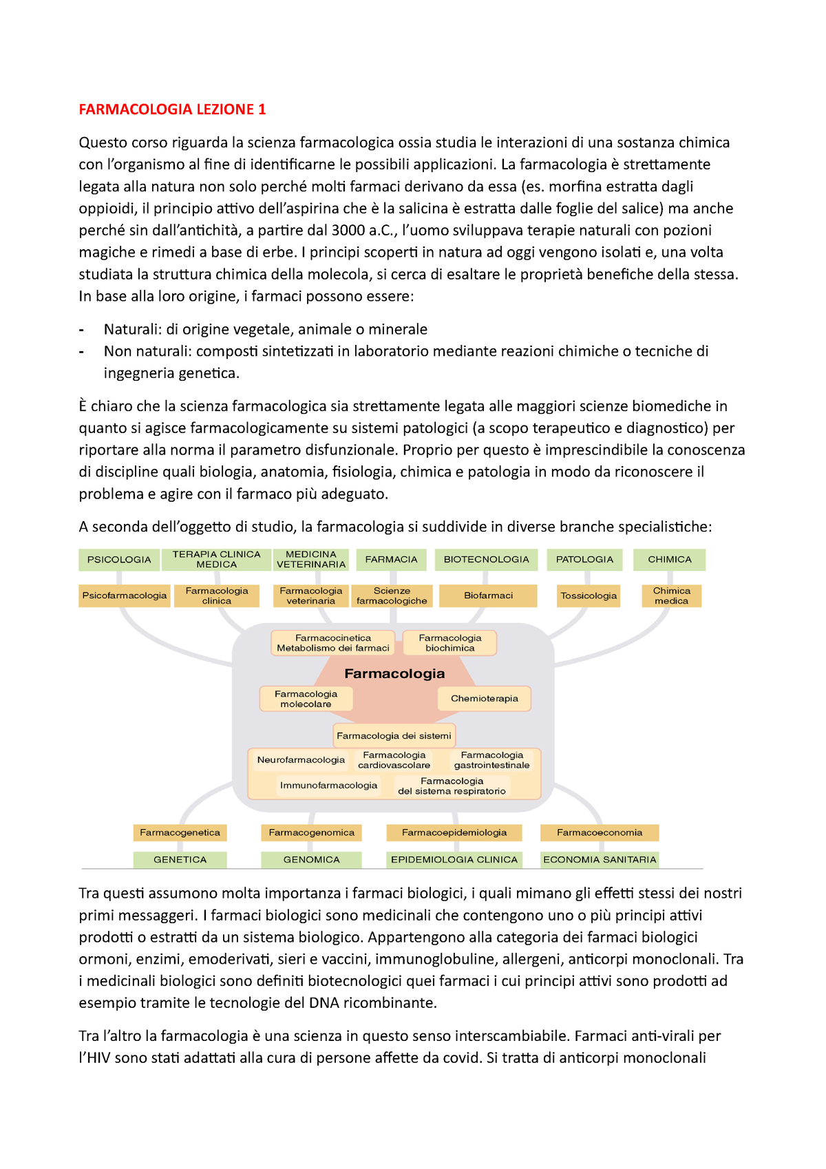 Farmacologia Lezione 1 - FARMACOLOGIA LEZIONE 1 Questo Corso Riguarda ...