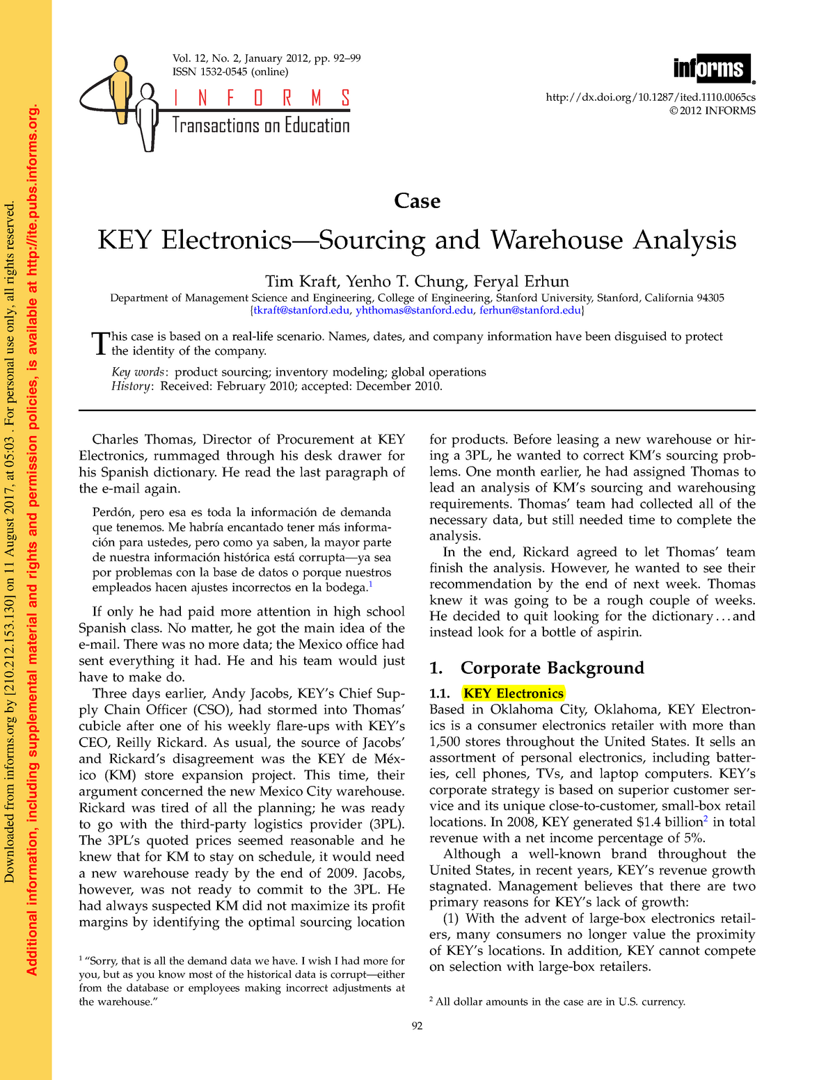 key electronics case study solution