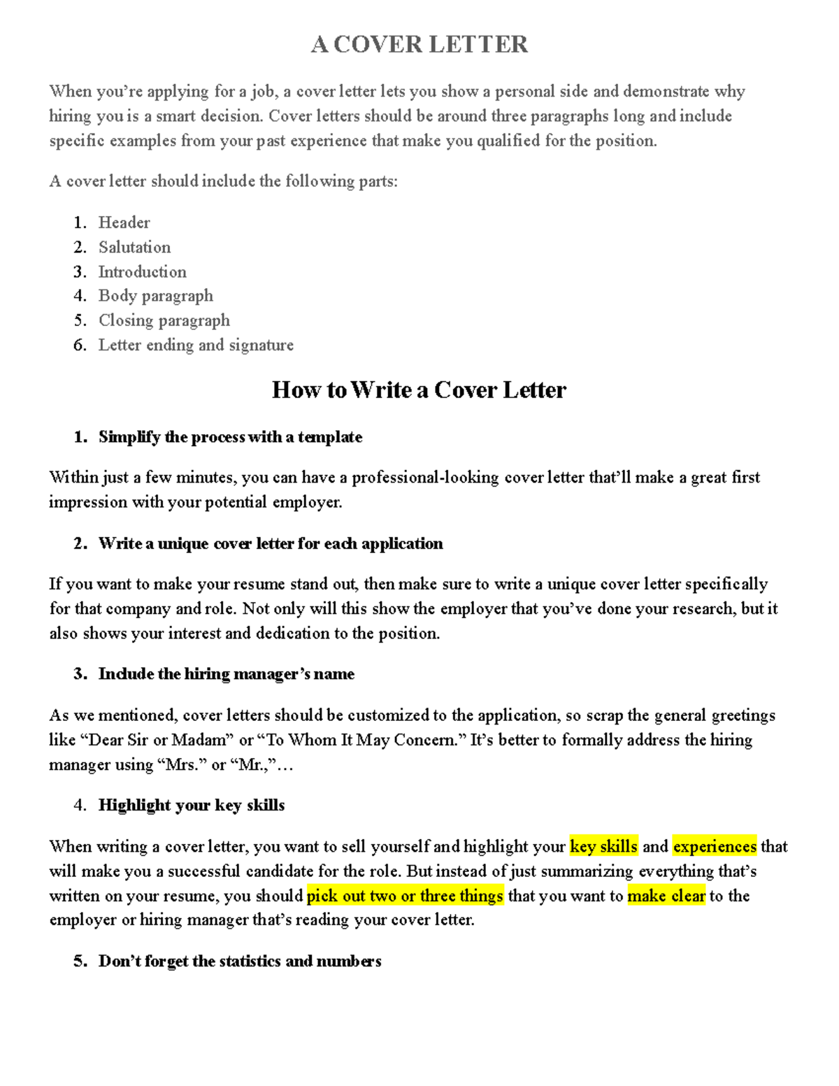 How to Write a Cover Letter - A COVER LETTER When you’re applying for a ...