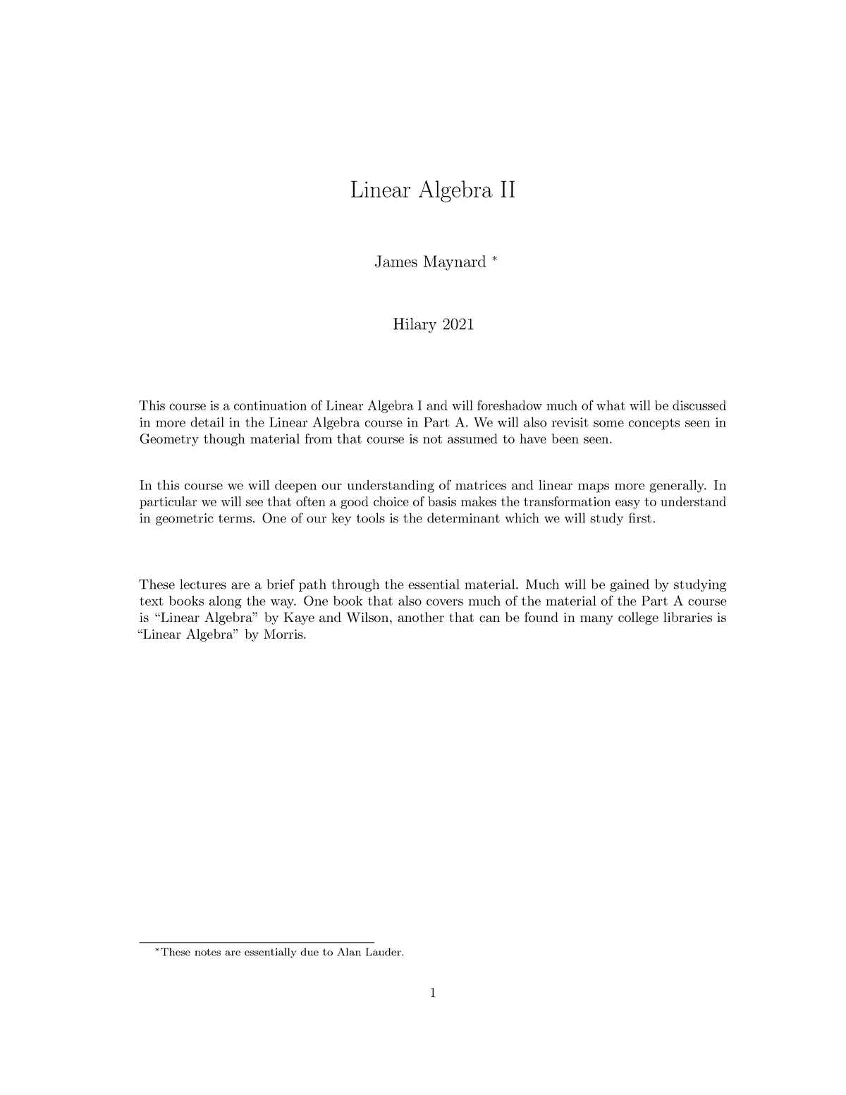 Linear Algebra II - Certified Notes - Linear Algebra II James Maynard ∗ ...