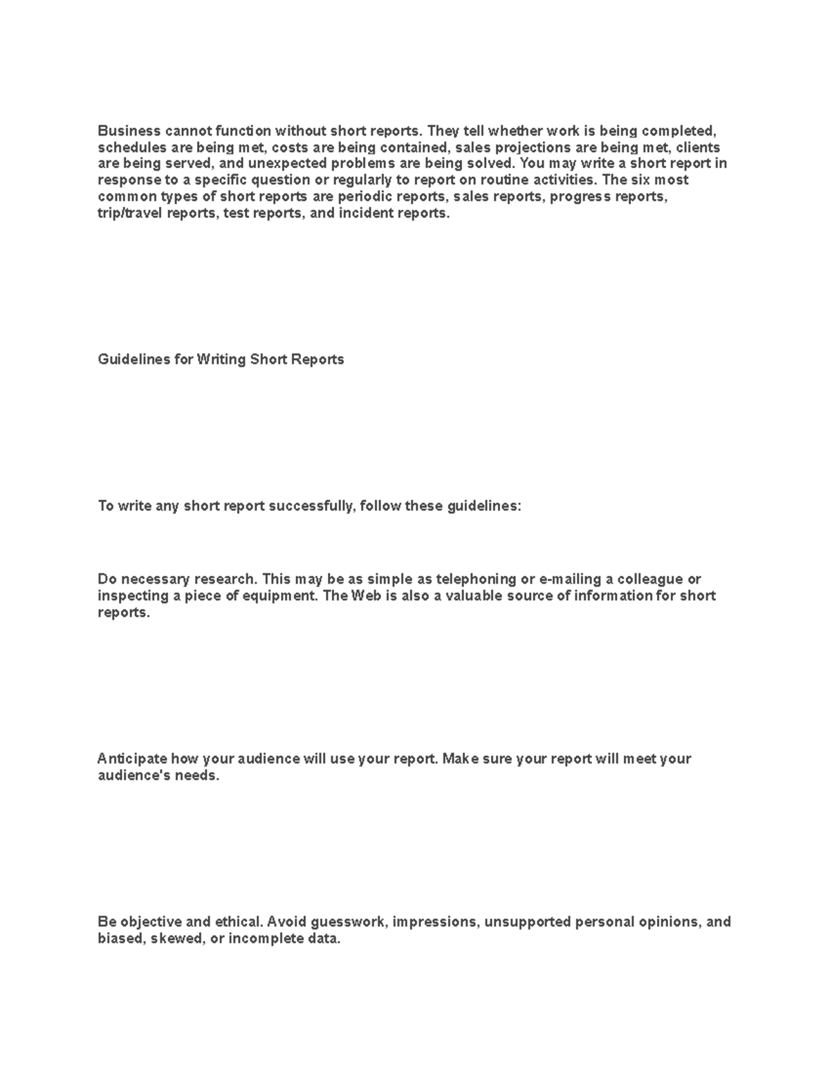 Writing Effective Short Reports - Business cannot function without ...