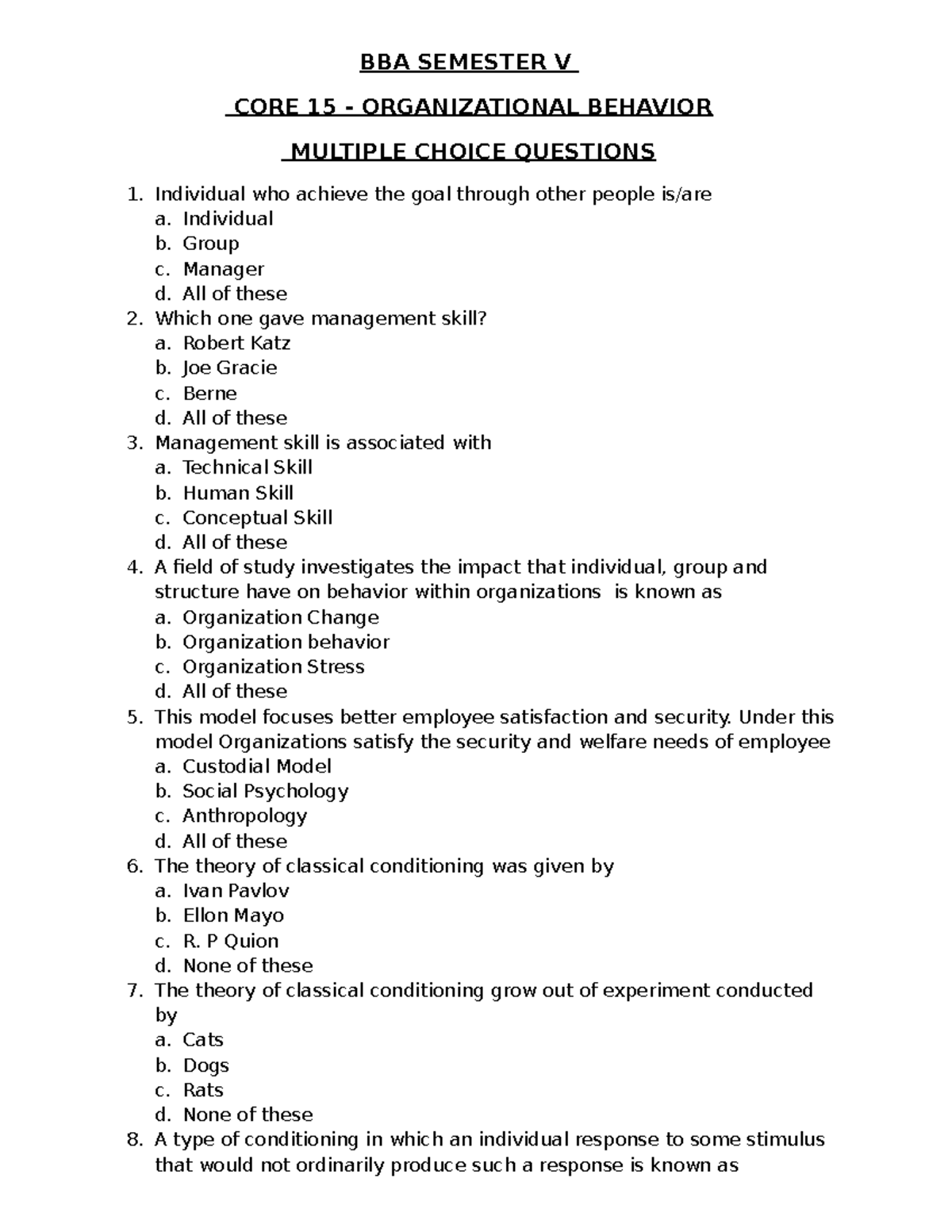 BBA- Semester V CORE 15 – Organizational Behavior - BBA SEMESTER V CORE ...