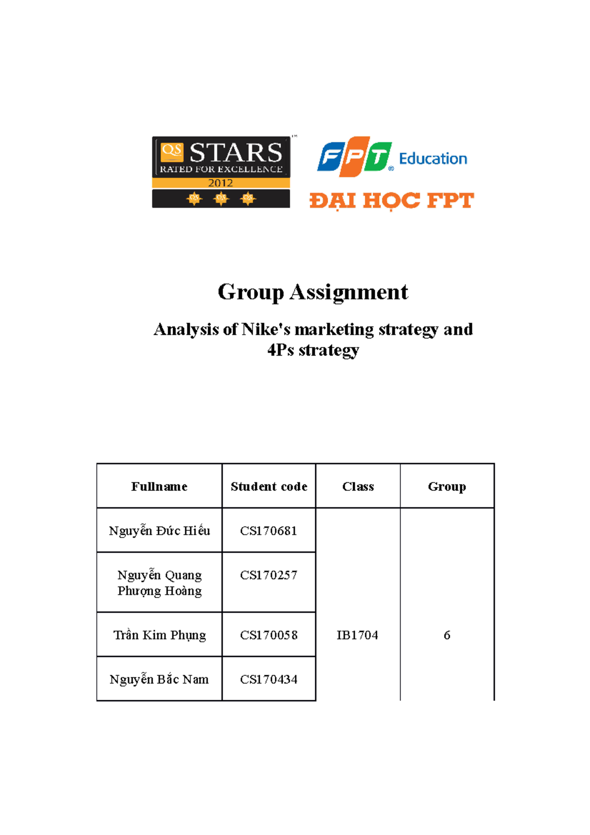 Group 6 IB1704 MKT101 - Group Assignment Analysis of Nike's marketing ...