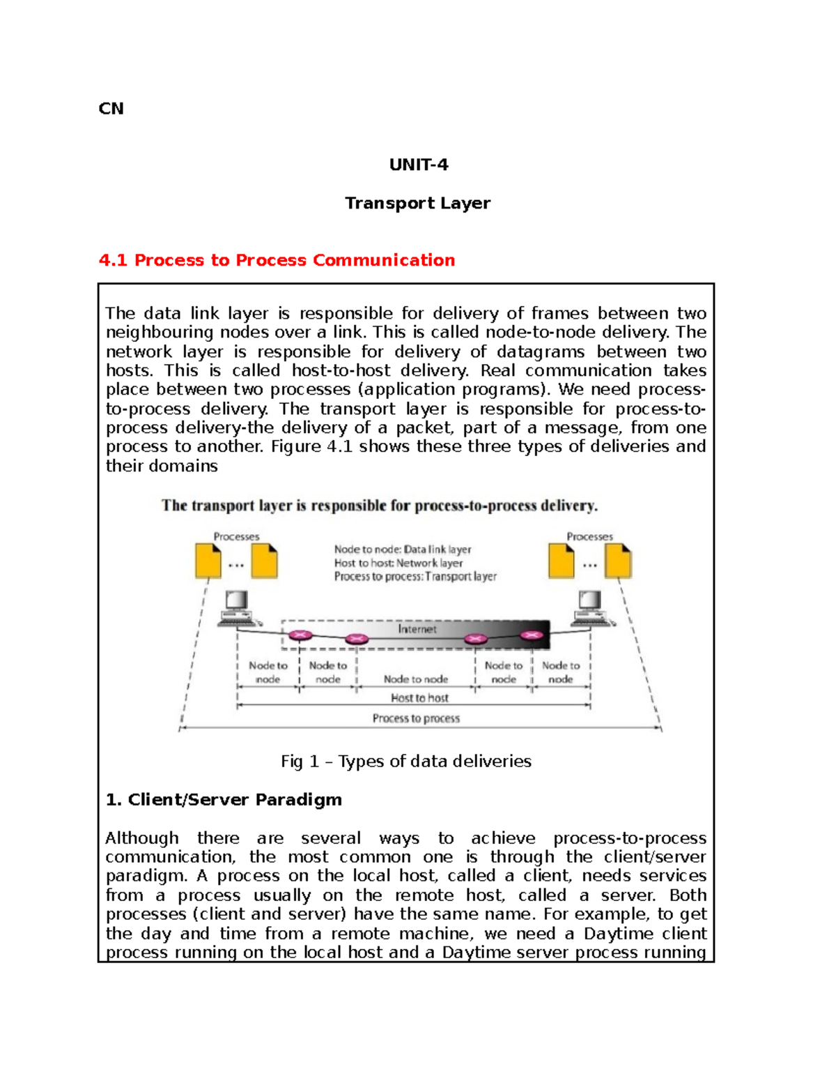 Cn 4 module 4 lecture 8 hrs transport layer process to process