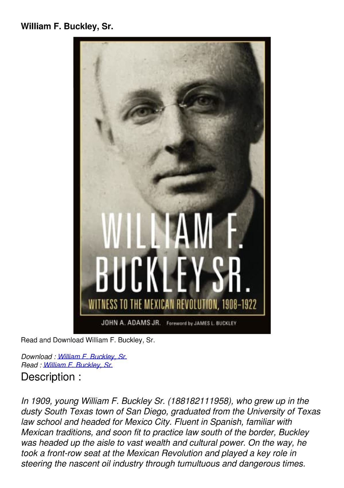 Pdf William F. Buckley, Sr. DOWNLOAD - William F. Buckley, Sr. Read and ...