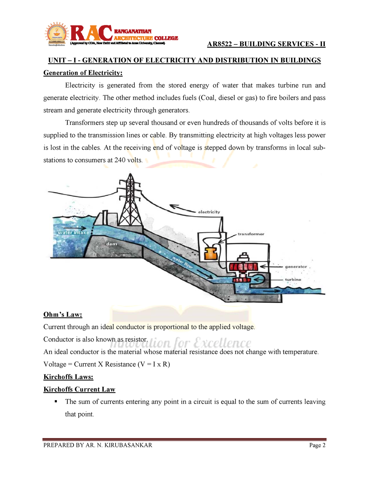 BS-2 (unit-1) - SEMESTER 5 NOTES - UNIT – I - GENERATION OF ELECTRICITY ...