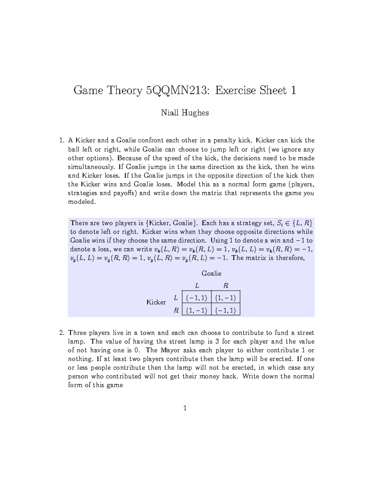 Game Theory – Tutorial 1 answers - Game Theory 5QQMN213: Exercise Sheet ...