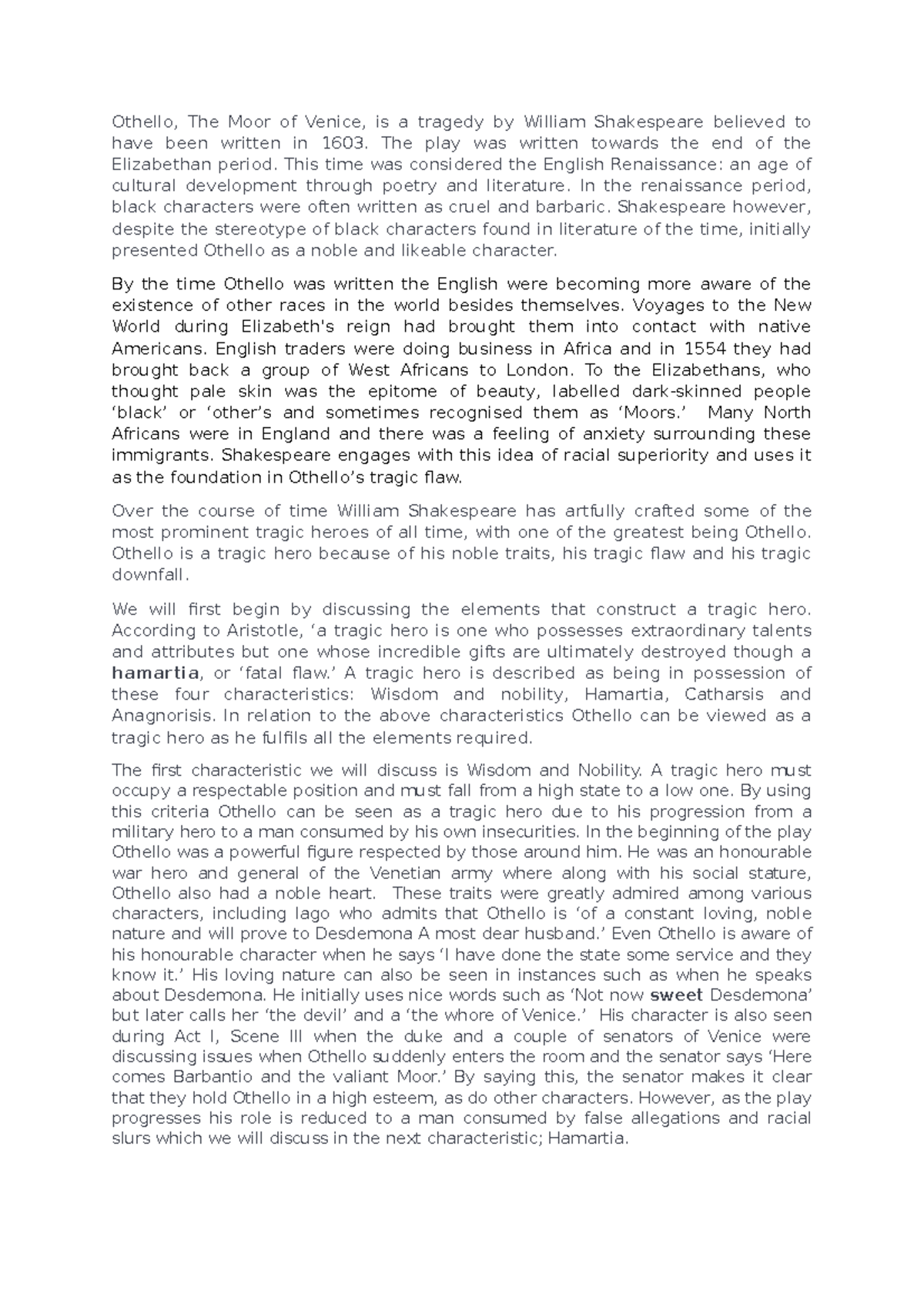 Othello Presentation - Lit notes - Othello, The Moor of Venice, is a ...