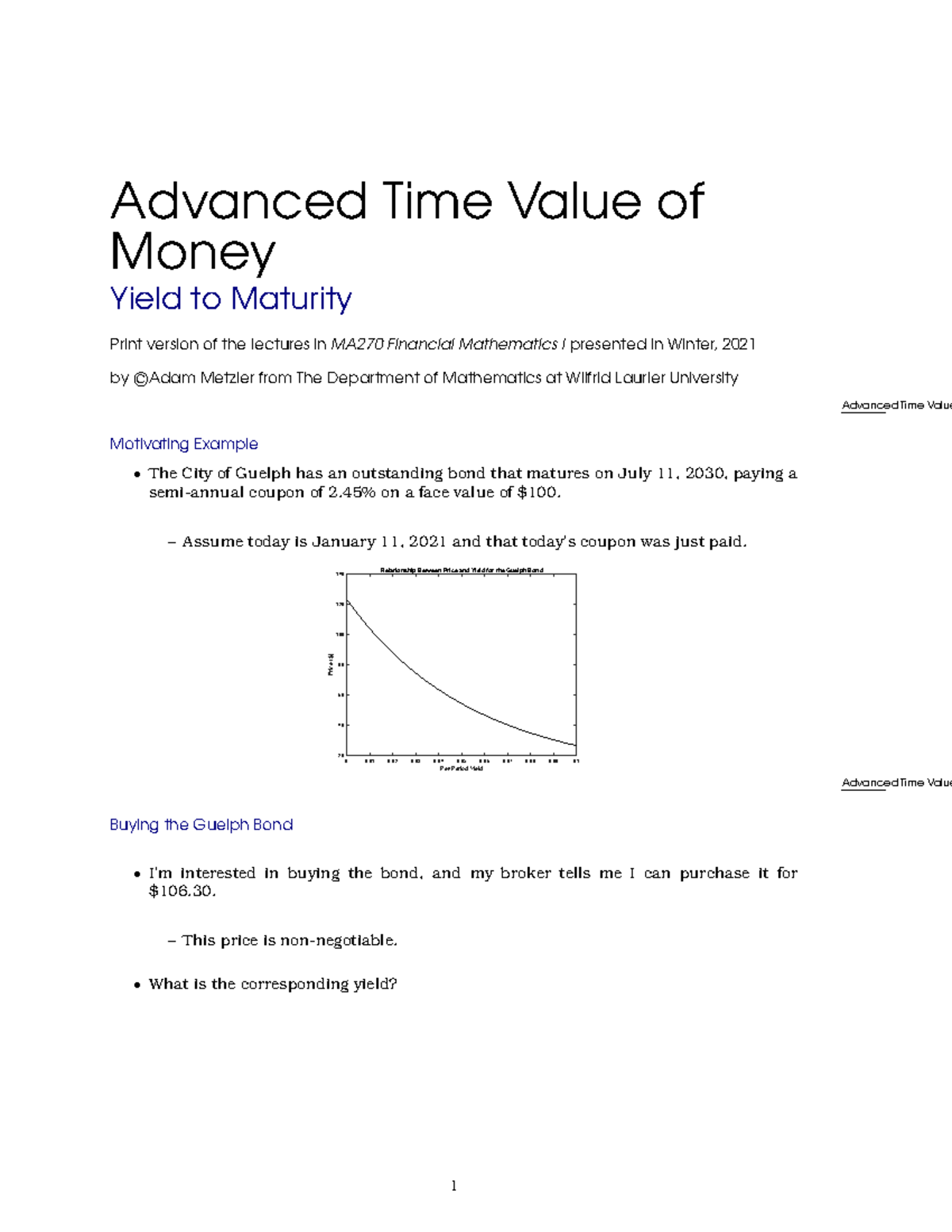 MA270 Yield To Maturity Notes MA670 WLU Studocu