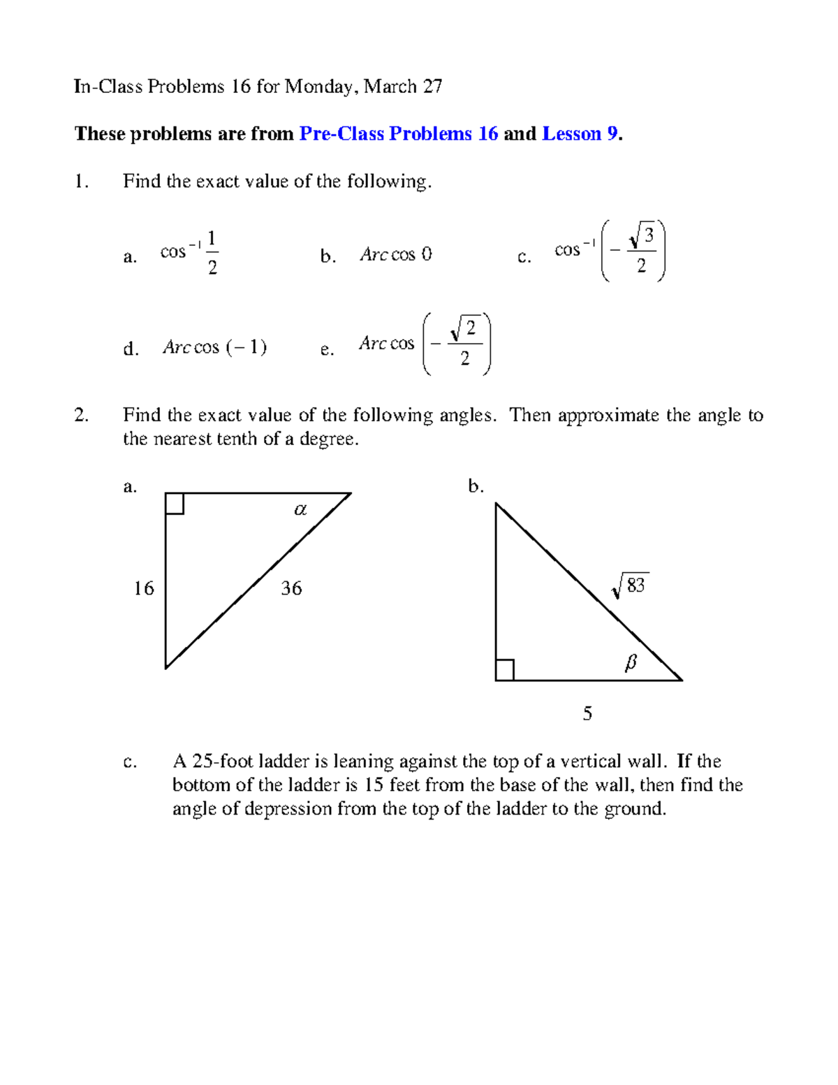 Problems 16MWF - In-Class Problems 16 for Monday, March 27 These ...
