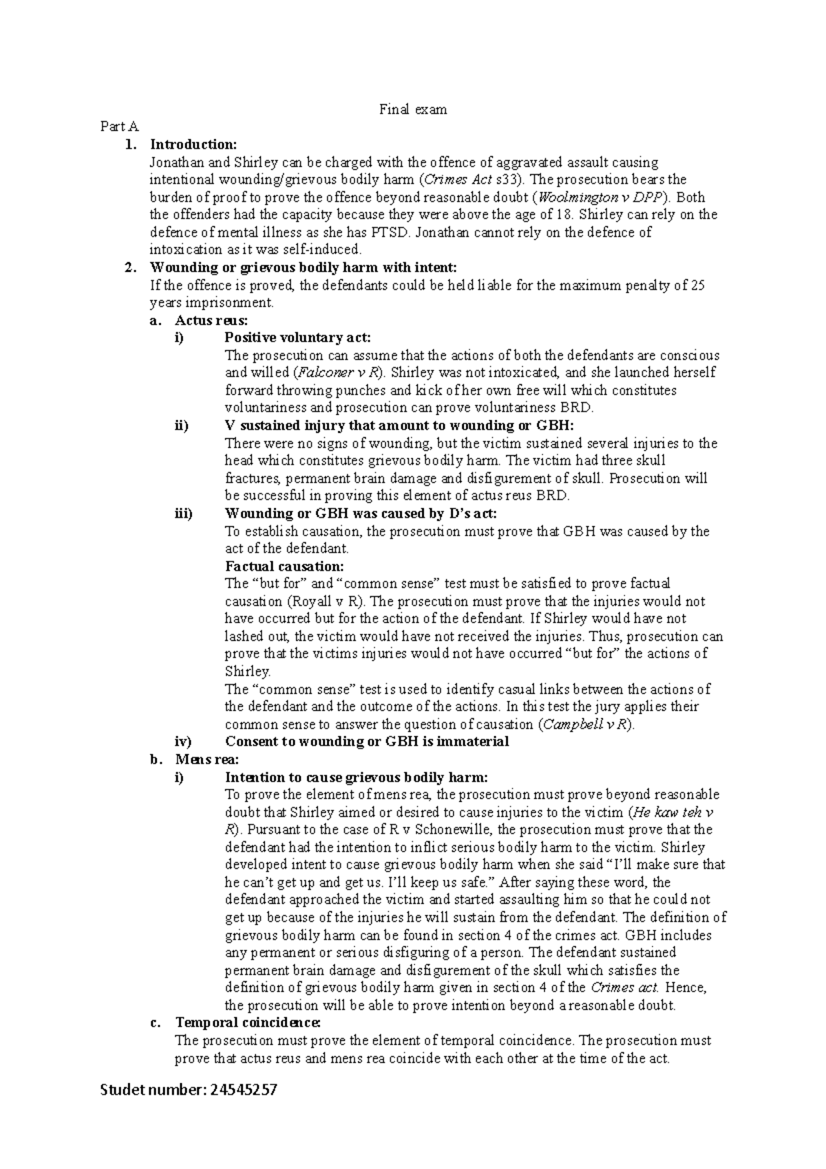 Final Exam Criminal Law - Final Exam Part A Introduction: Jonathan And ...