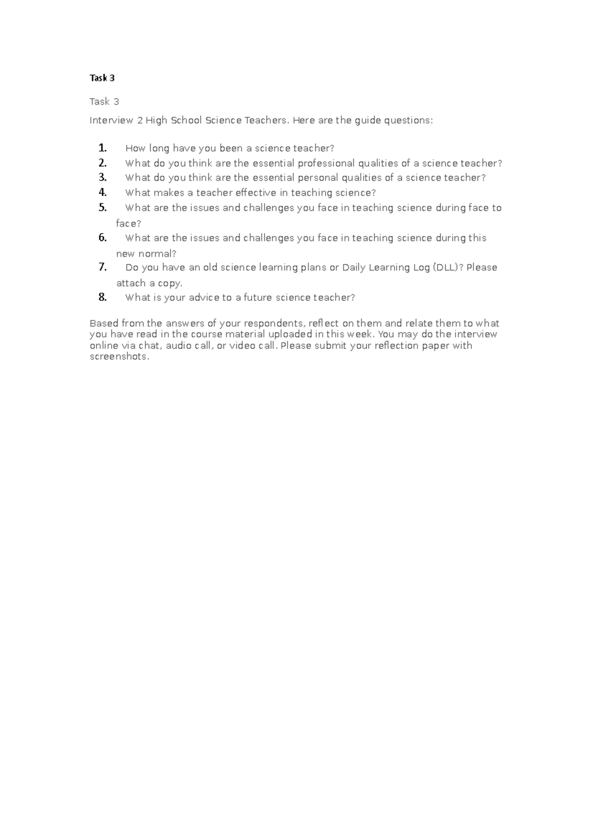 Task 3-Course work The Teaching of Science - Task 3 Task 3 Interview 2 ...